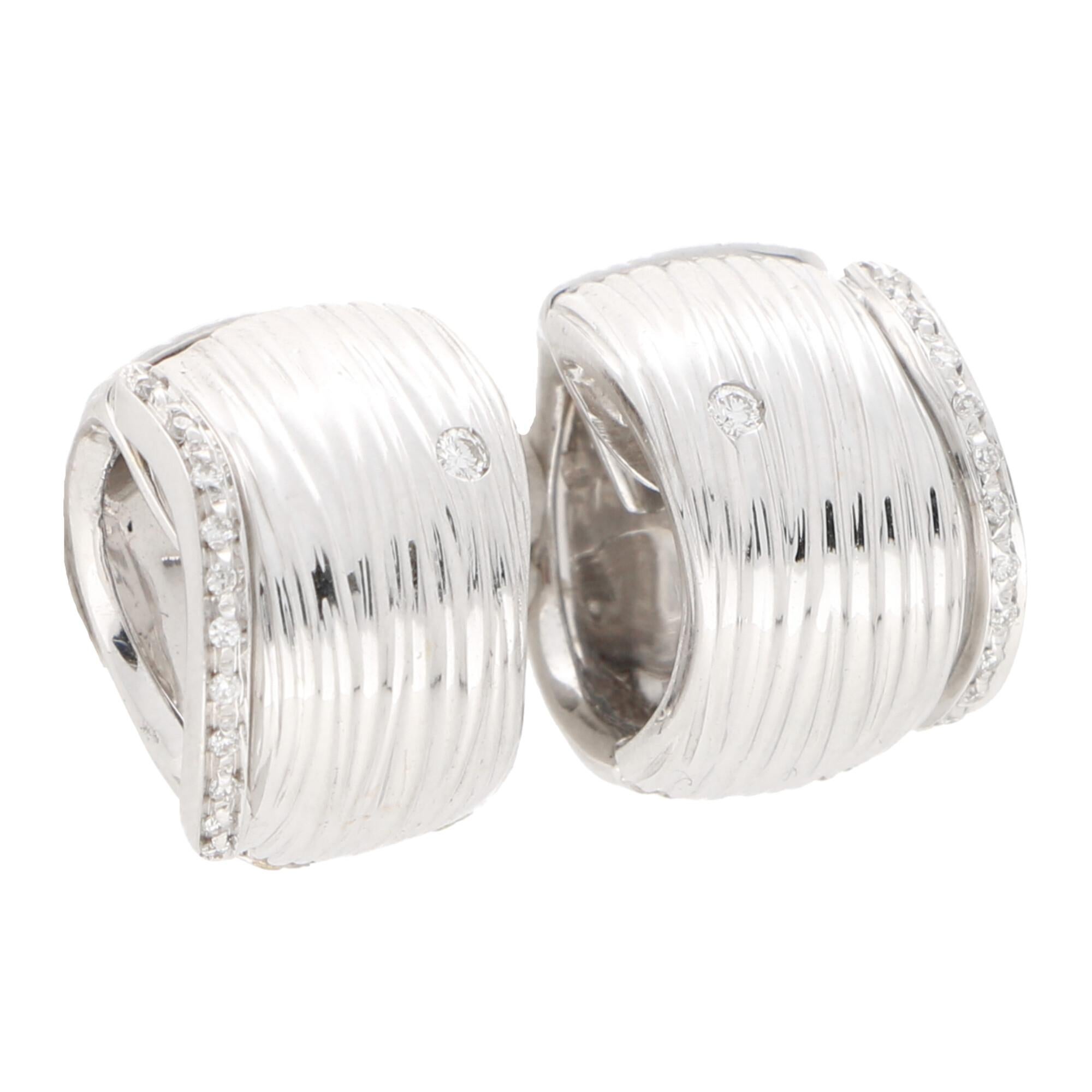 Round Cut Roberto Coin Diamond Elephant Hoop Earrings Set in 18 Karat White Gold