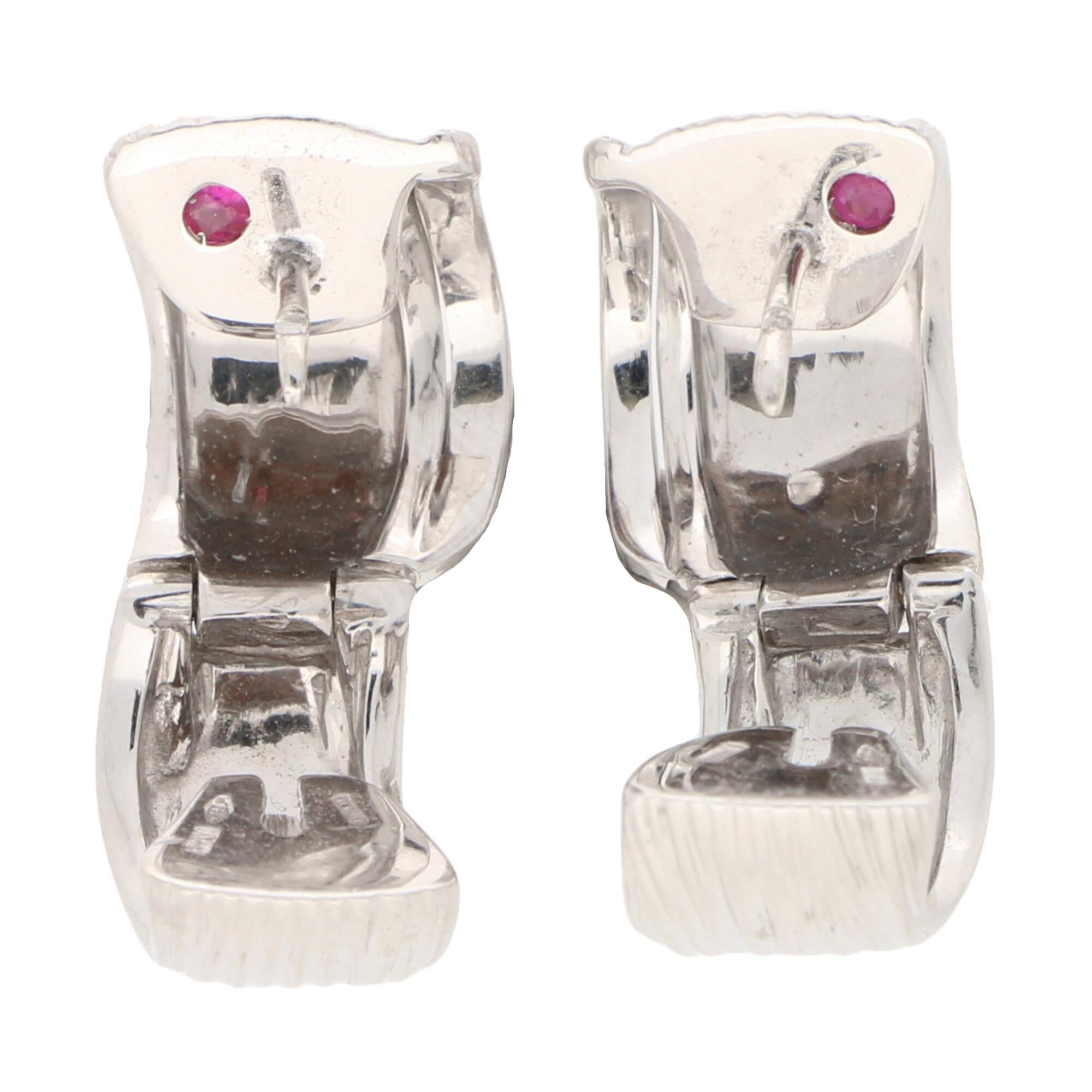 Women's or Men's Roberto Coin Diamond Elephant Hoop Earrings Set in 18 Karat White Gold