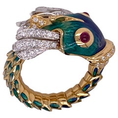 Roberto Münze Diamant Emaille Animalier Nemo 18 Karat Gelbgold Spiral Ring