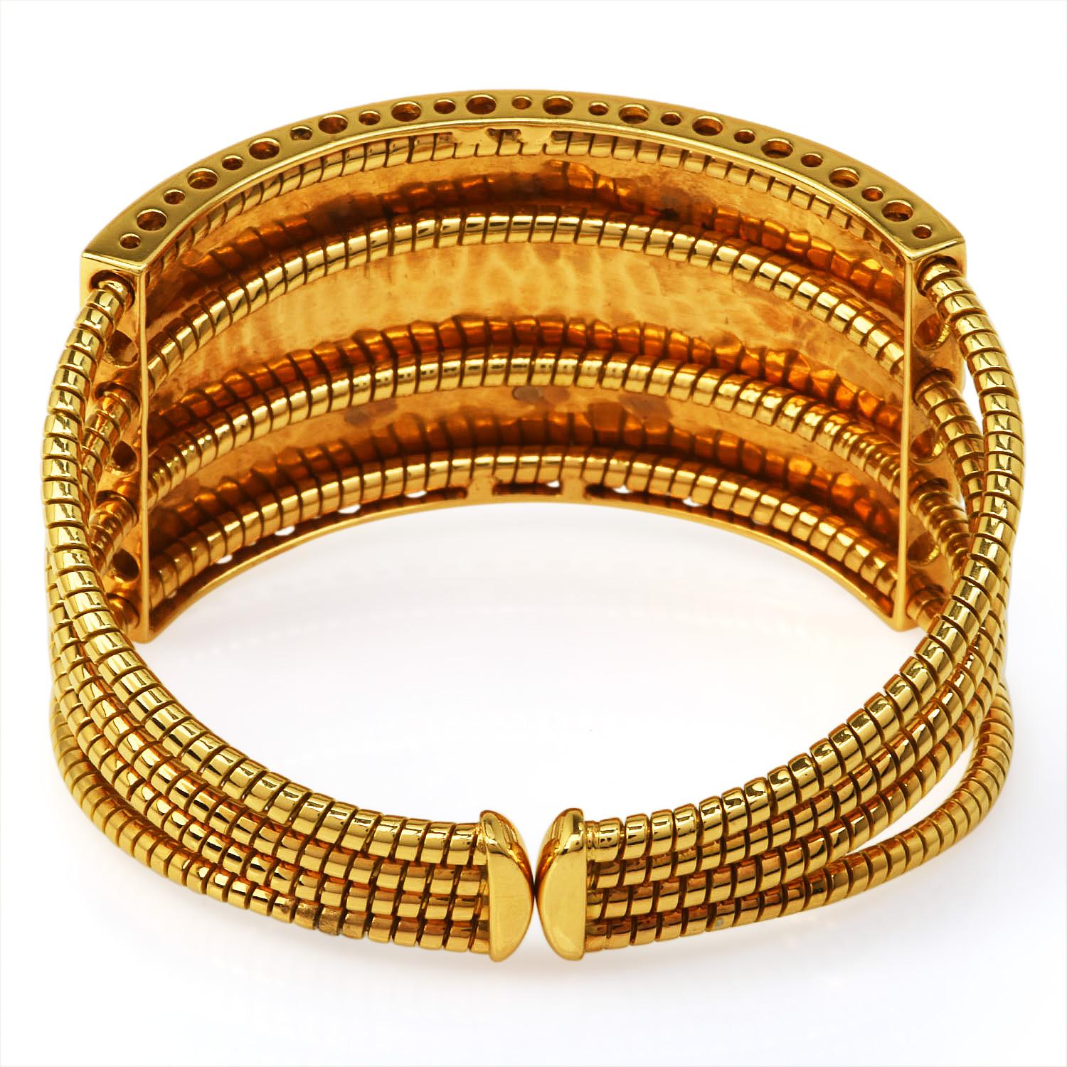 Women's Roberto Coin Diamond Enamel Deco Models 18k Gold Wide Cuff Bracelet