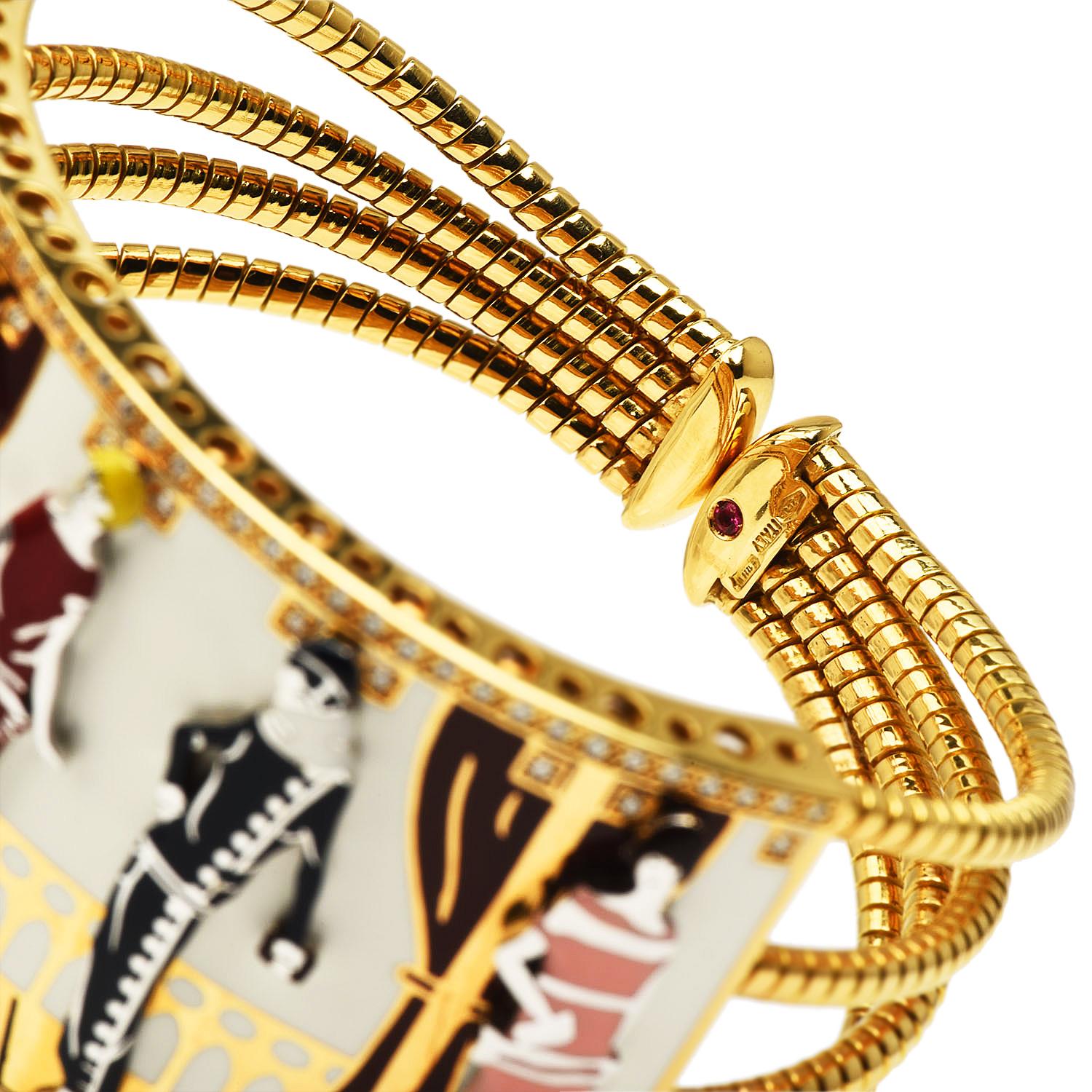 Roberto Coin Diamond Enamel Deco Models 18k Gold Wide Cuff Bracelet 1