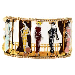 Roberto Coin Diamond Enamel Deco Models 18k Gold Wide Cuff Bracelet