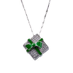 Roberto Coin Diamond Enamel Gold Gift Box Pendant Necklace