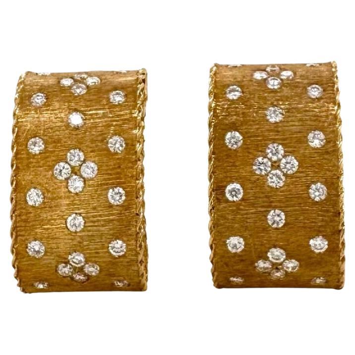 Roberto Coin Diamond Gold Earrings, Princess Satin Finish For Sale