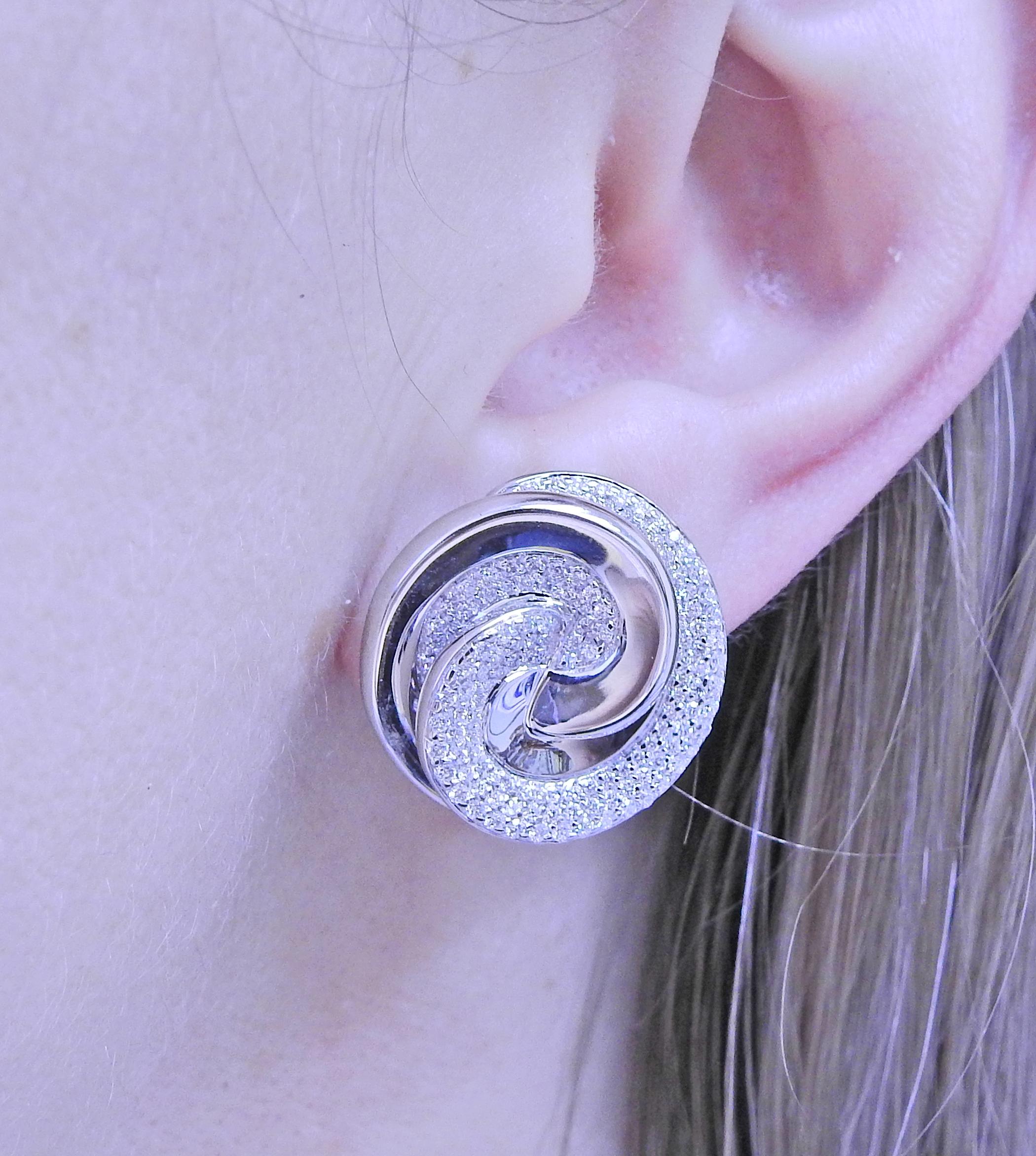 Round Cut Roberto Coin Diamond Gold Swirl Earrings For Sale