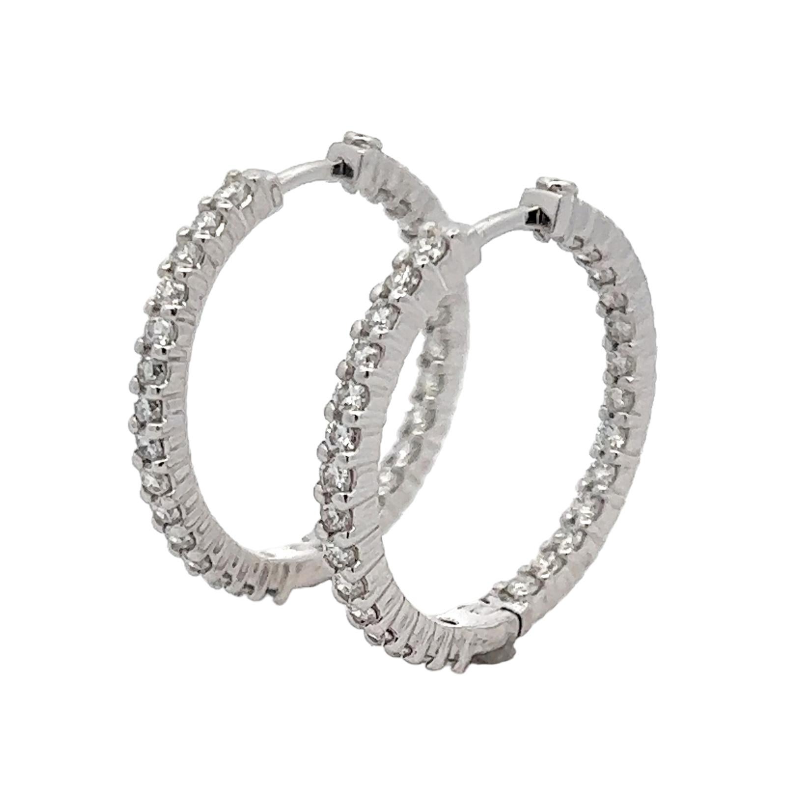 Round Cut Roberto Coin Diamond In & Out Hoop Earrings 18 Karat White Gold 