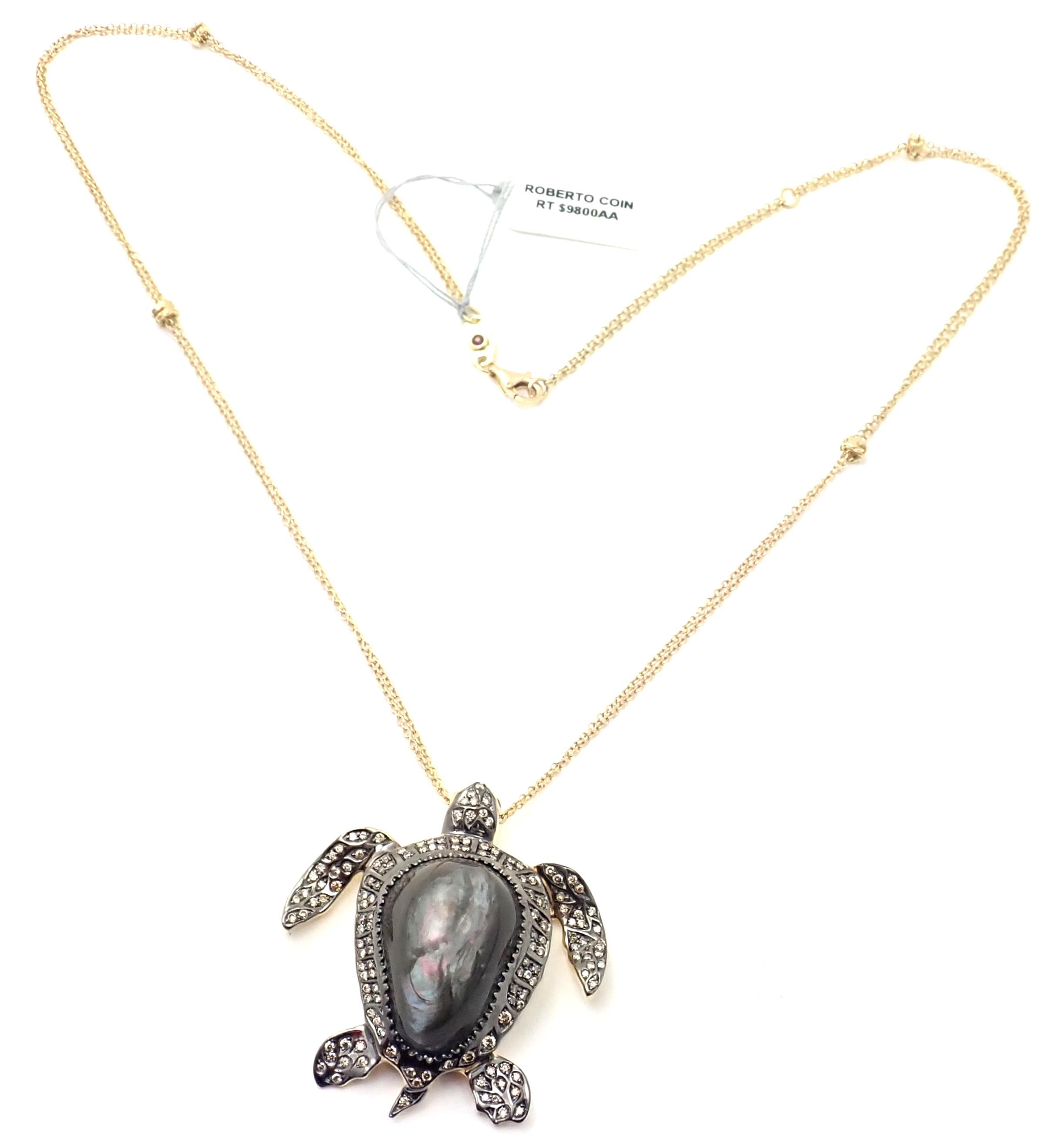Roberto Coin Diamond Mother of Pearl Sea Turtle White Gold Pendant Necklace 4
