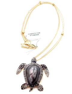 Roberto Coin Diamond Mother of Pearl Sea Turtle White Gold Pendant Necklace