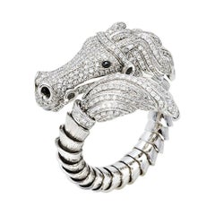 Roberto Coin Diamond Pave 18K White Gold Horse Ring Size 54