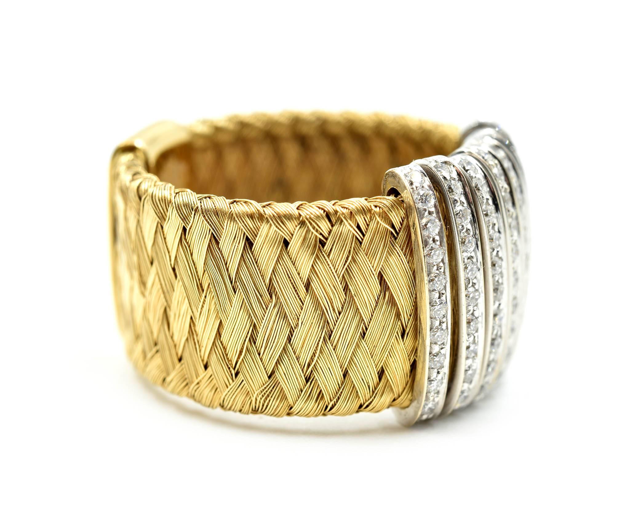 Round Cut Roberto Coin Diamond Primavera Mesh Band 18 Karat Yellow Gold