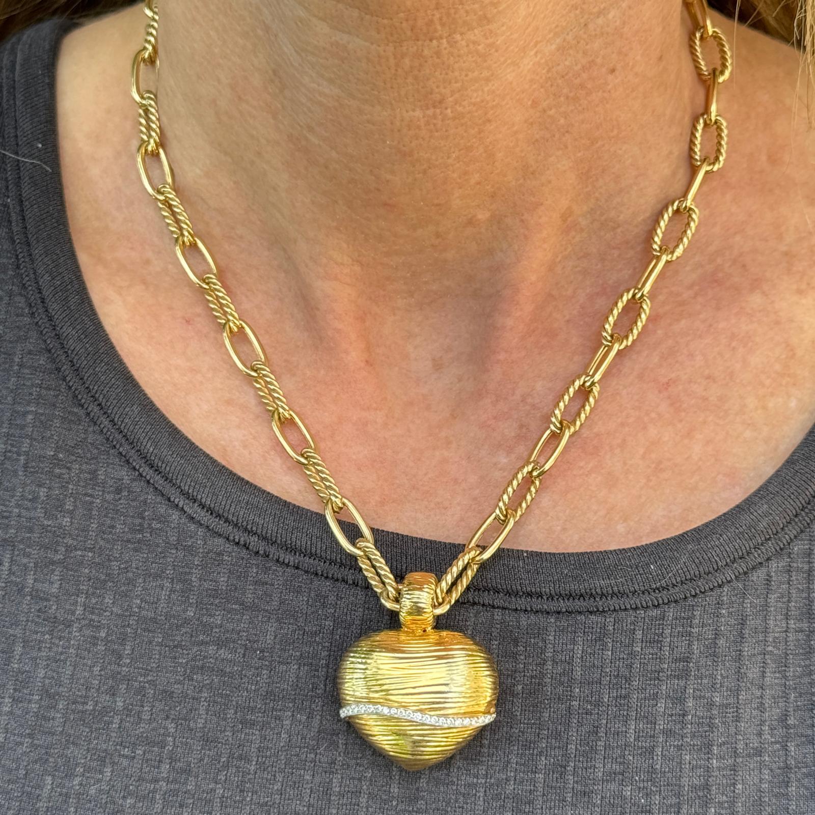 Taglio brillante Roberto Coin - Collana con ciondolo a forma di cuore a soffietto in oro giallo 18 carati A Link