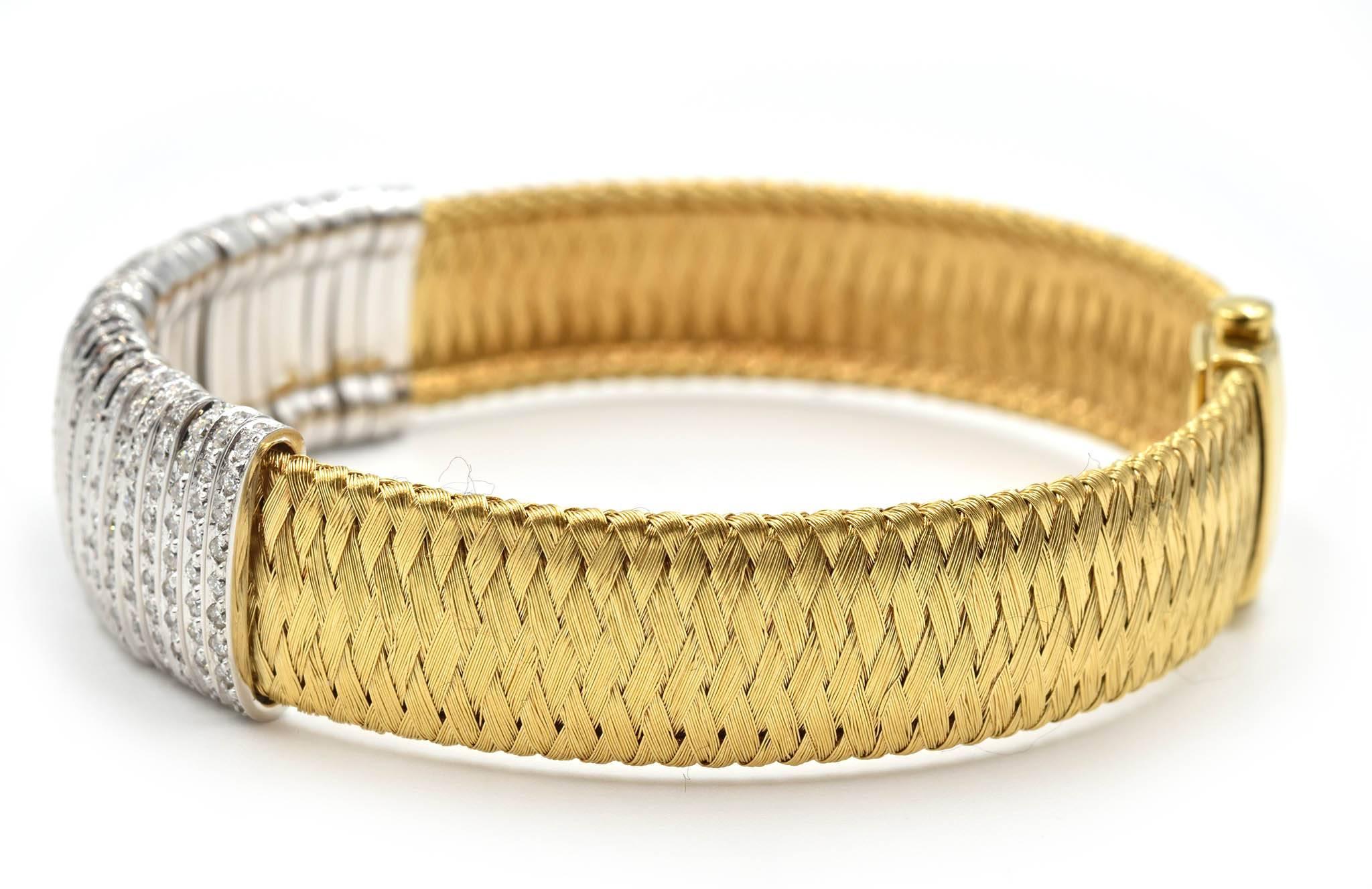 Roberto Coin Diamond Rows Primavera Collection Mesh Bracelet 18 Karat Gold In Excellent Condition In Scottsdale, AZ
