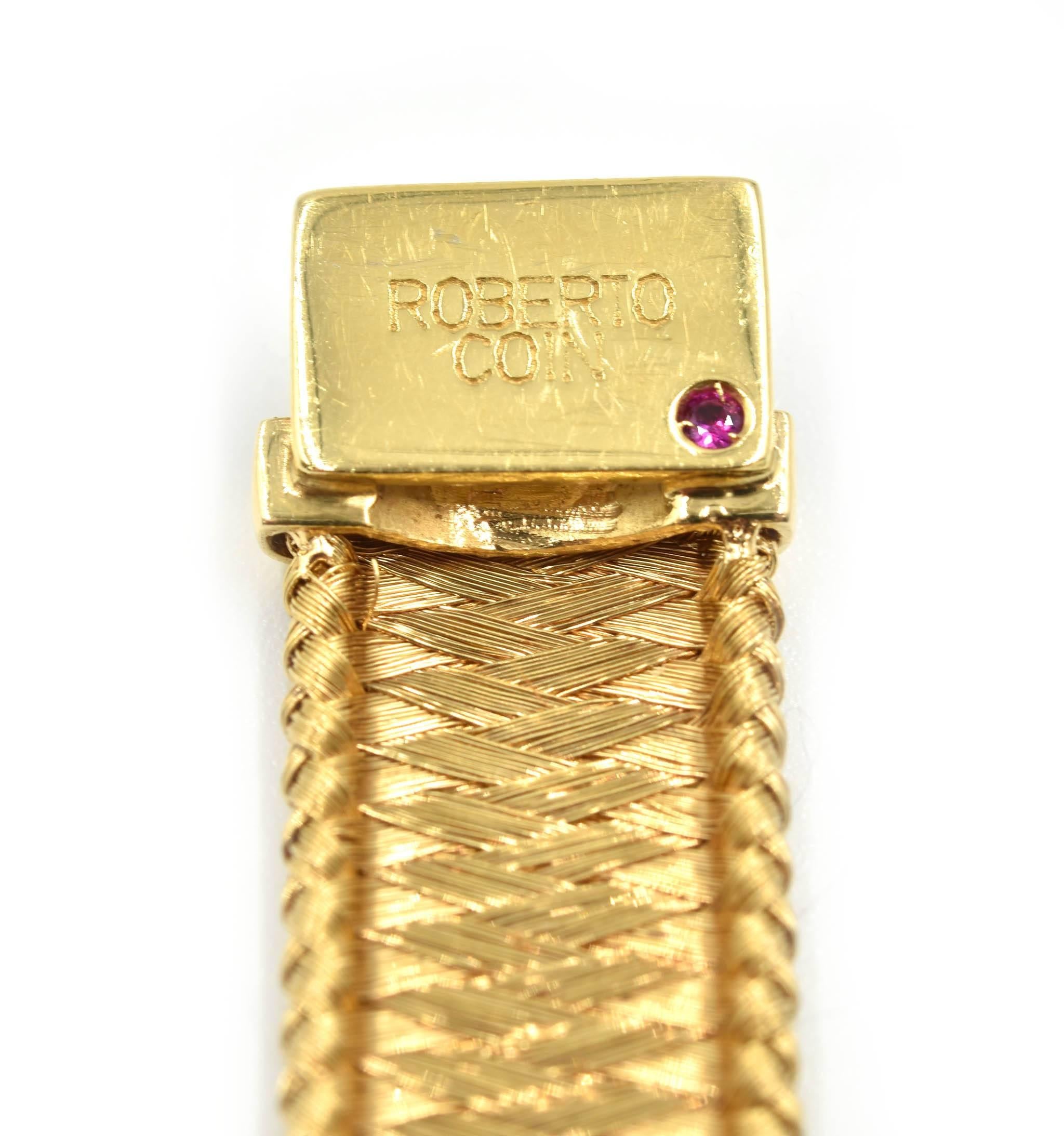 Women's Roberto Coin Diamond Rows Primavera Collection Mesh Bracelet 18 Karat Gold