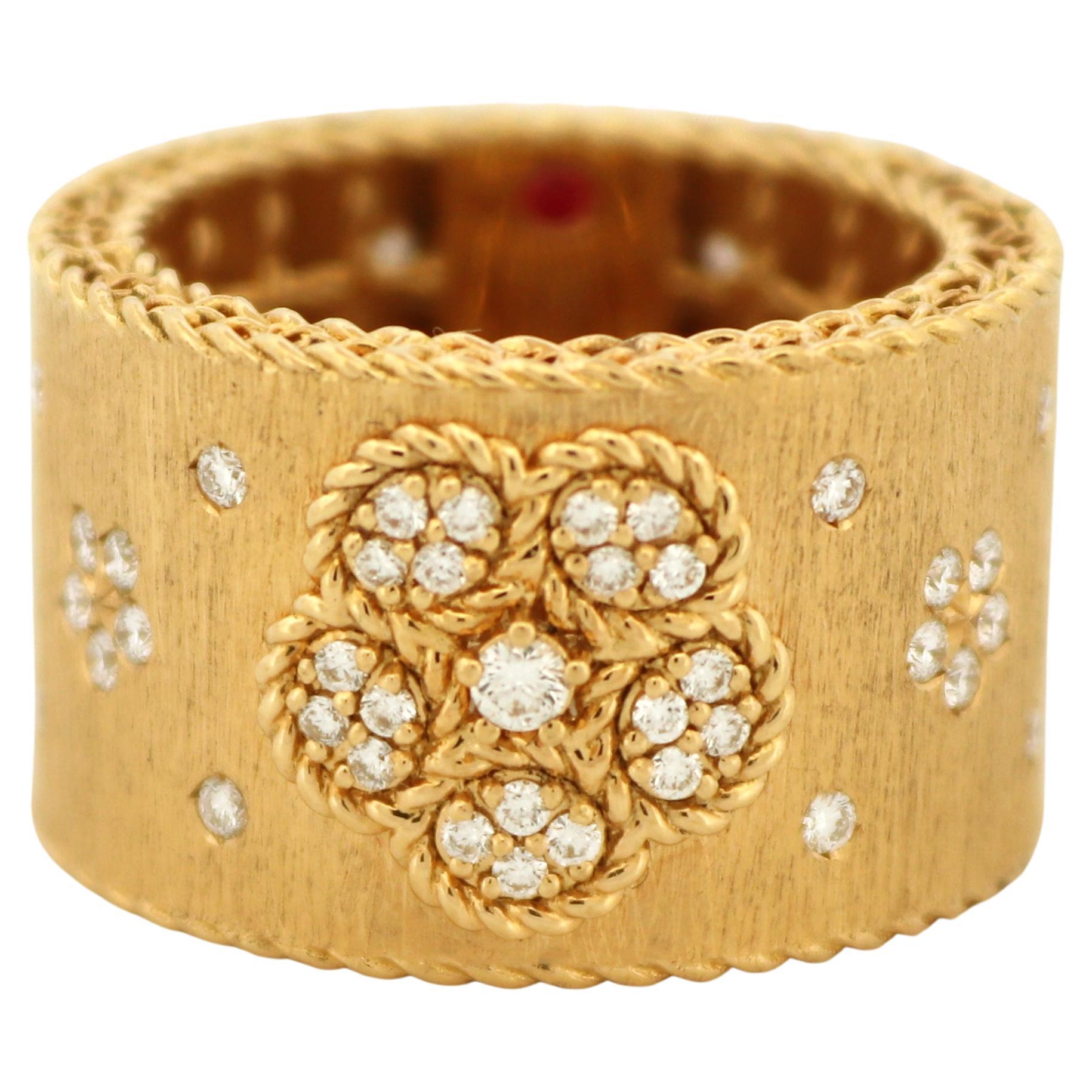 Roberto Coin Diamond, Ruby, 18k Yellow Gold “Daisy” Ring For Sale