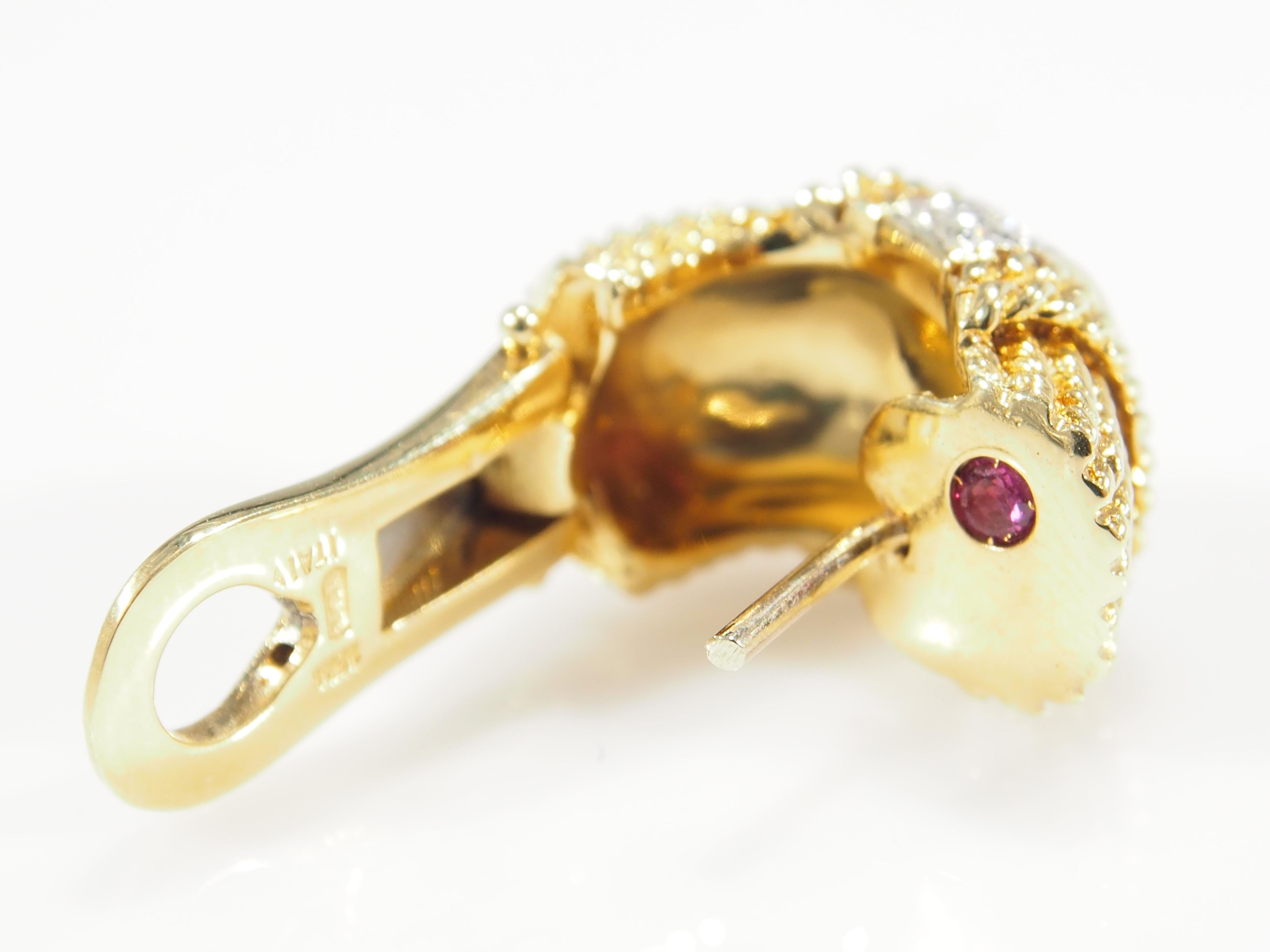 Women's or Men's Roberto Coin Diamond Ruby Earrings Yellow Gold 18 Karat