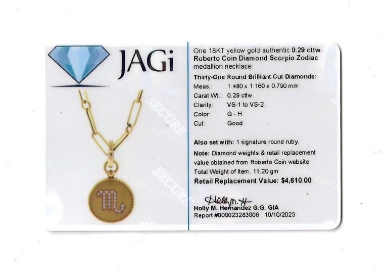 Roberto Coin Diamond Scorpio Zodiac Medallion Necklace in 18 Karat