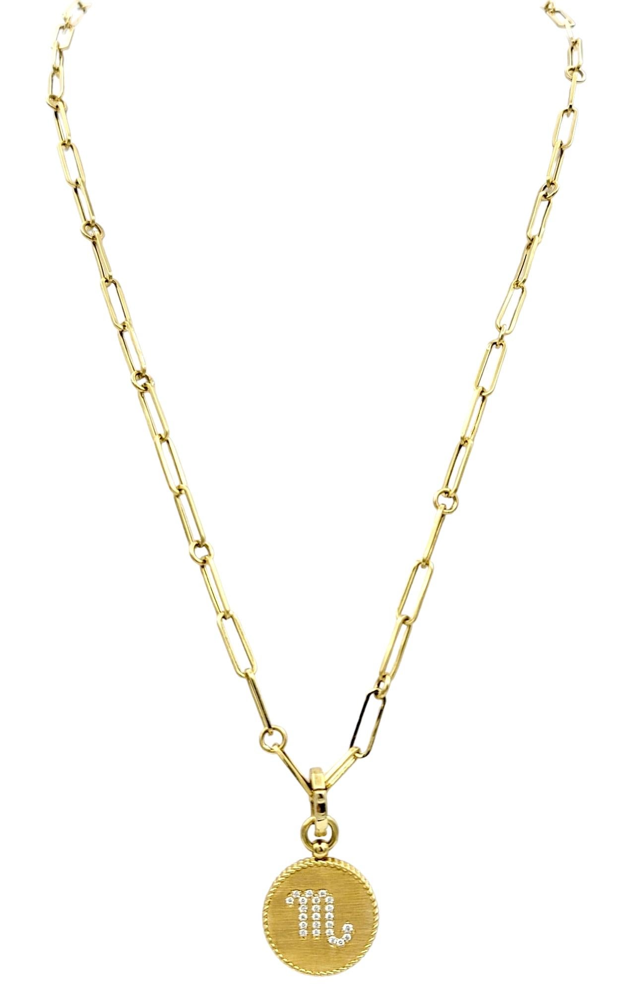 Contemporary Roberto Coin Diamond Scorpio Zodiac Medallion Necklace in 18 Karat Yellow Gold For Sale