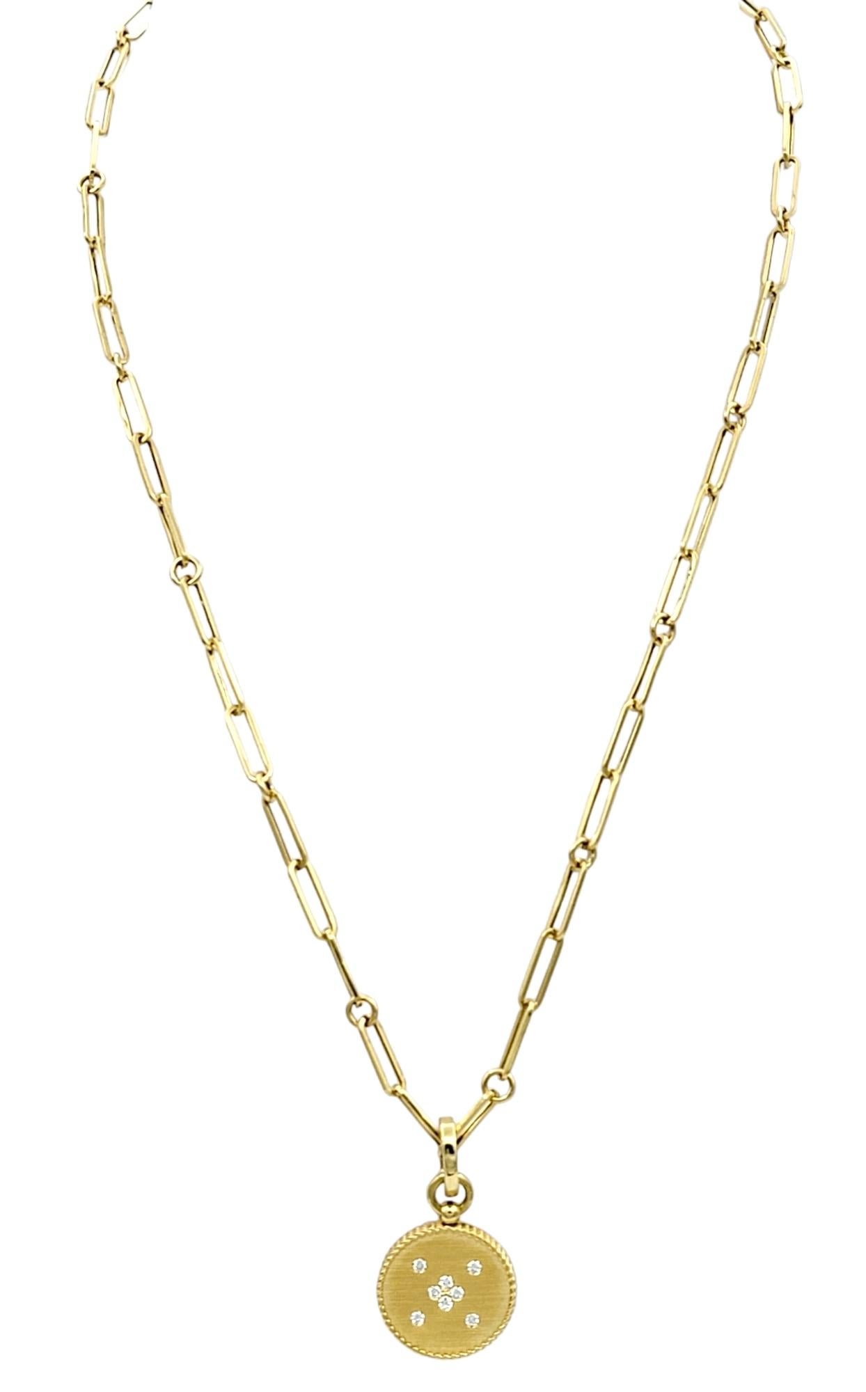 Round Cut Roberto Coin Diamond Scorpio Zodiac Medallion Necklace in 18 Karat Yellow Gold For Sale