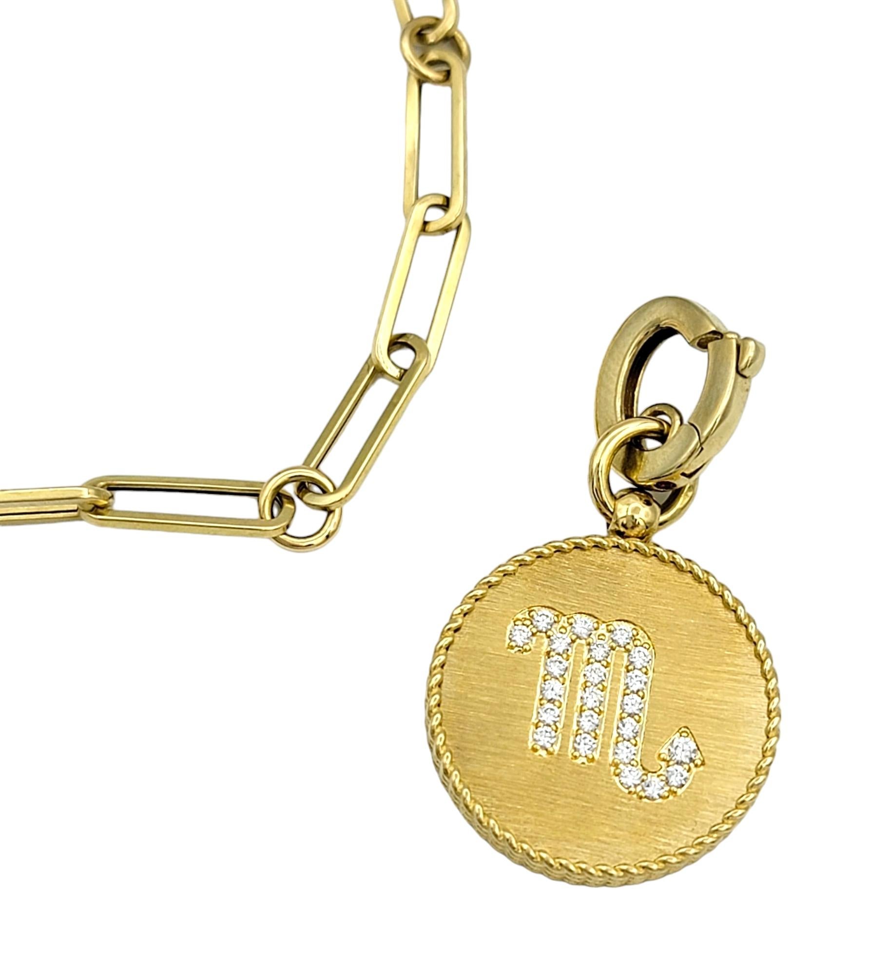Women's Roberto Coin Diamond Scorpio Zodiac Medallion Necklace in 18 Karat Yellow Gold For Sale
