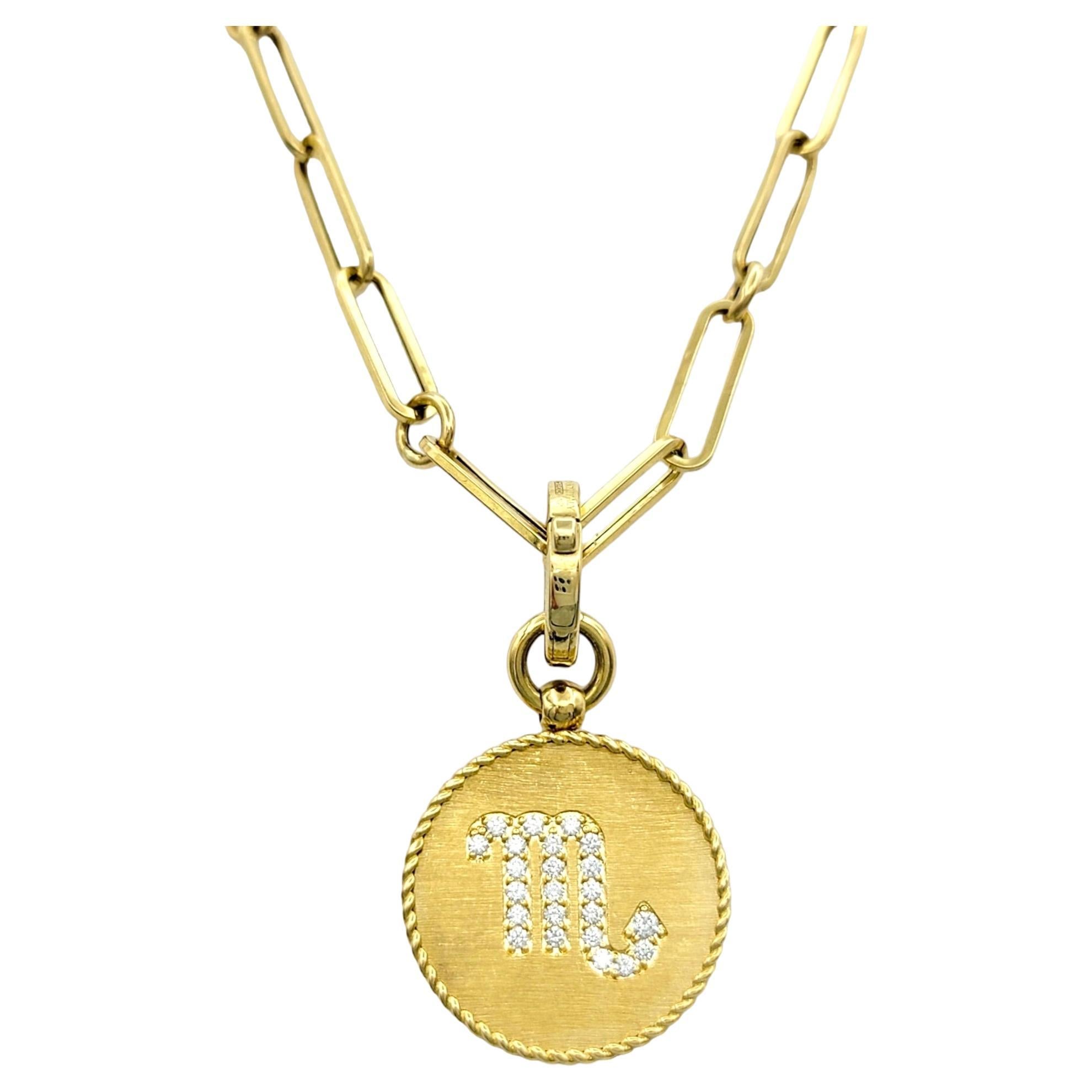 Roberto Coin Diamond Scorpio Zodiac Medallion Necklace in 18 Karat Yellow Gold For Sale