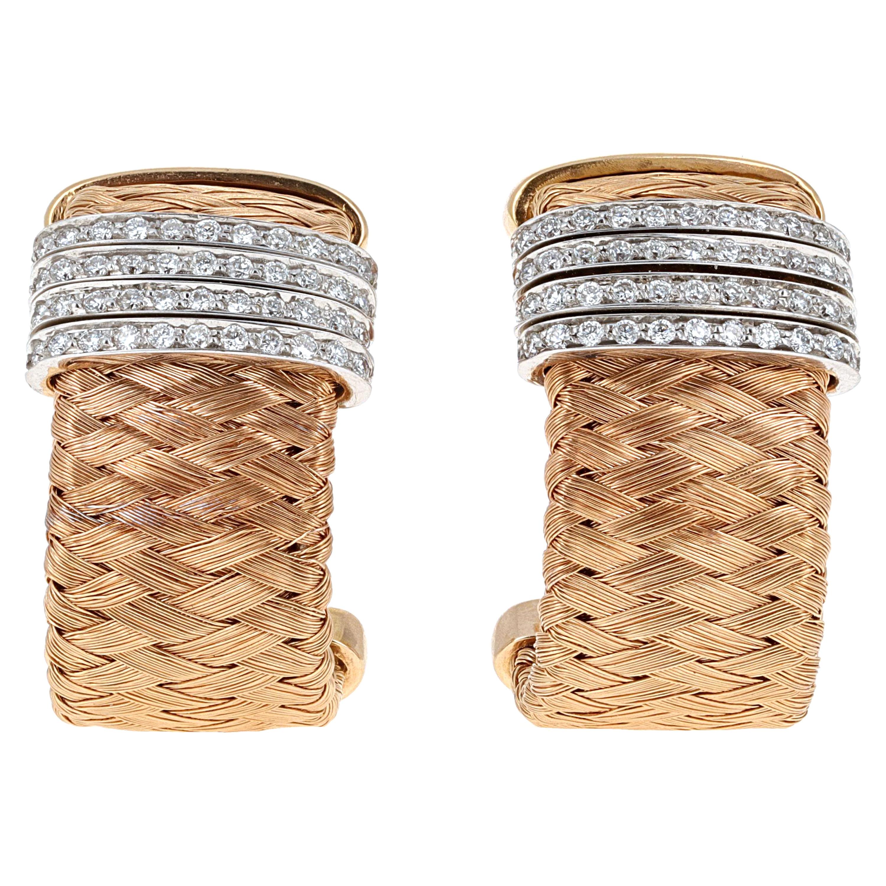 Roberto Coin Diamond Silk Weave Hoop Earrings