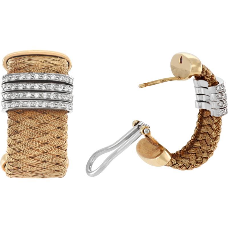 Women's Roberto Coin Diamond Silk Weave Yellow and White Gold Earrings For Sale