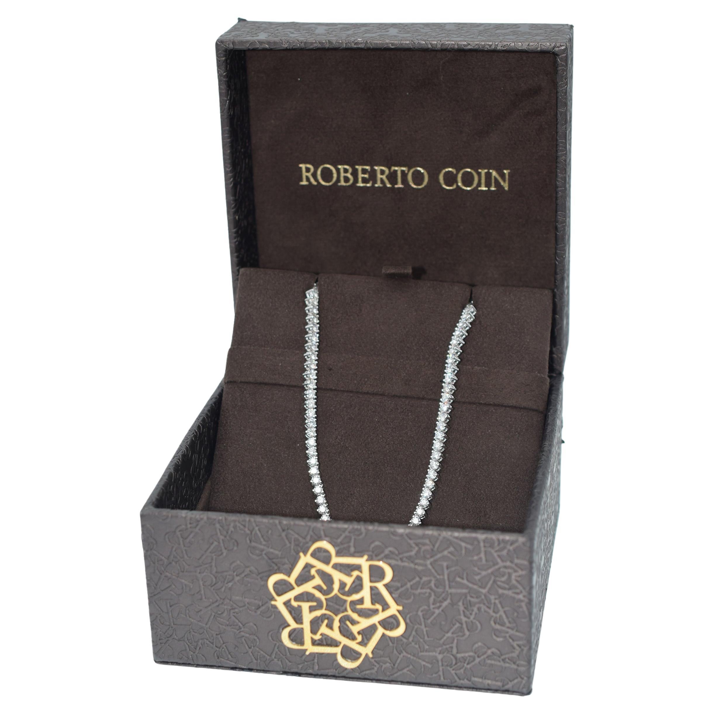 Roberto Coin Diamond Tennis Necklace In 18k white Gold For Sale