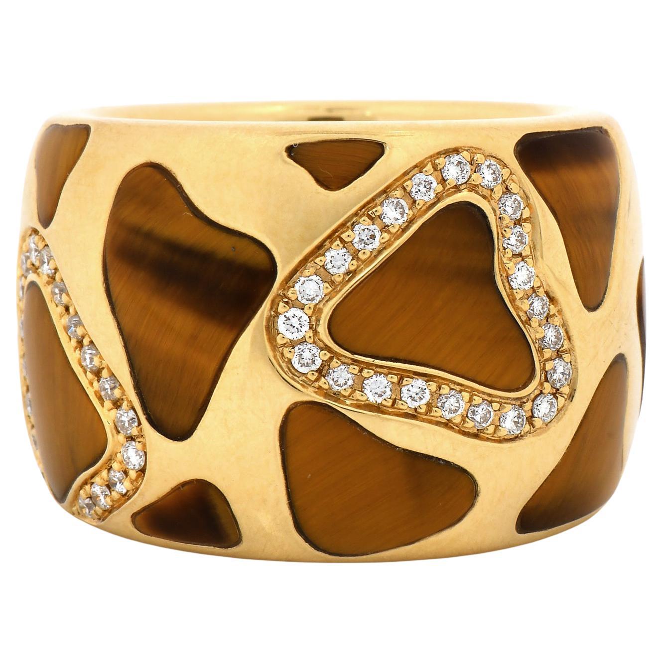 Roberto Coin Anello con diamante e occhio di tigre in oro giallo 18 carati, con bracciale a forma di giraffa in vendita