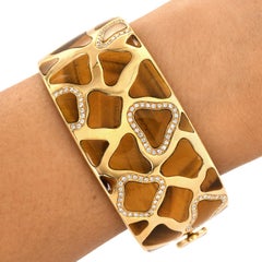 Roberto Coin Diamond Tiger's Eye 18K Yellow Gold Animallier Giraffe Wide Bangle