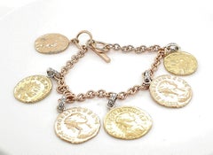 Roberto Coin Diamond Tri-Color Gold 6 Charm Toggle Bracelet