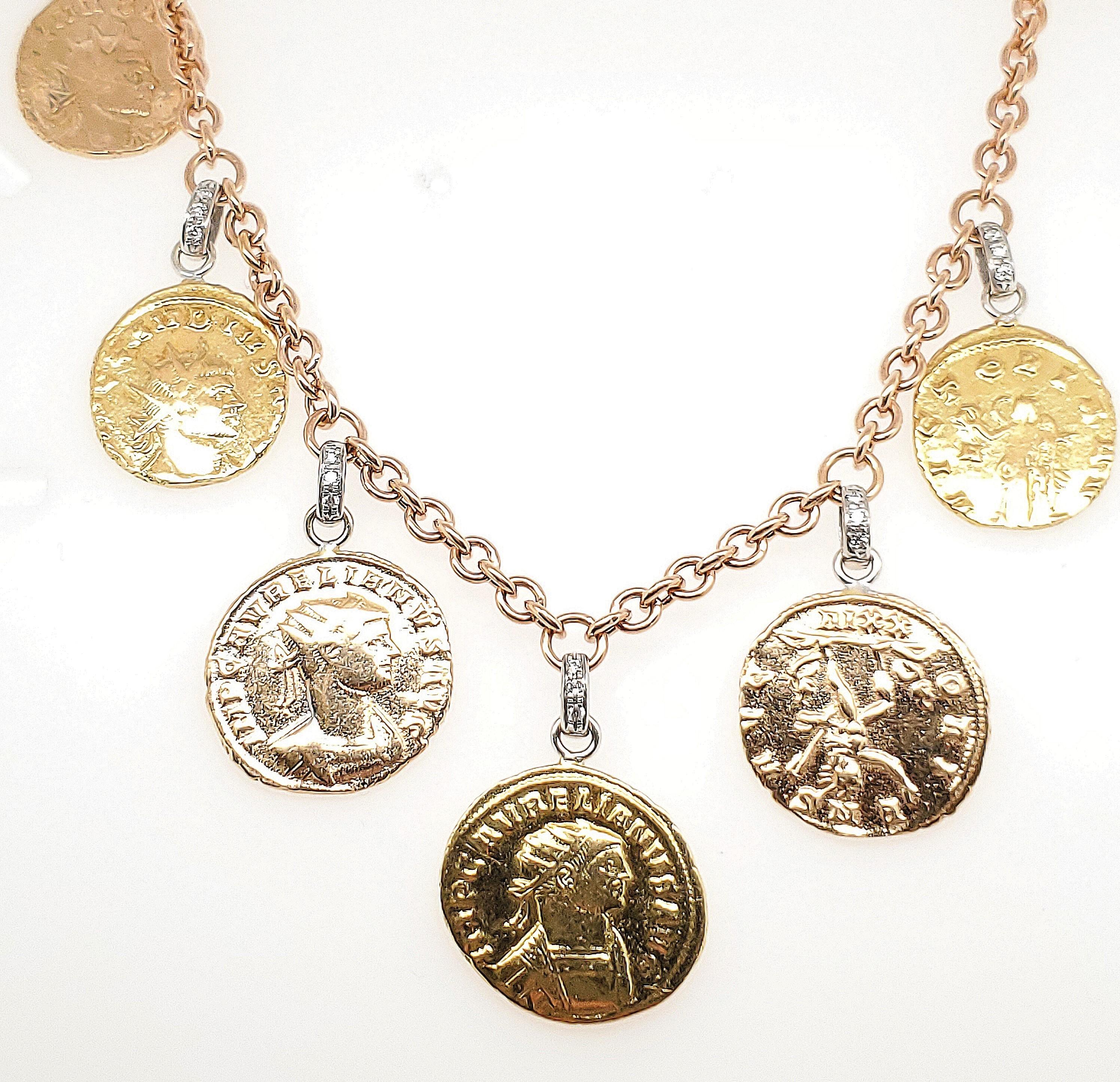 Round Cut Roberto Coin Diamond Tri-Color Gold 6 Charm Toggle Bracelet
