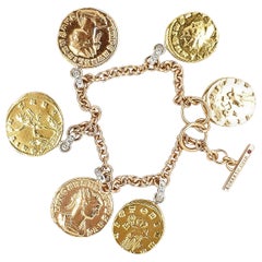 Roberto Coin Diamond Tri-Color Gold 6 Charm Toggle Bracelet