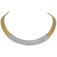 Roberto Coin Diamond Woven Choker Necklace Yellow Gold, 18 Karat Rnd 3.96 Carat