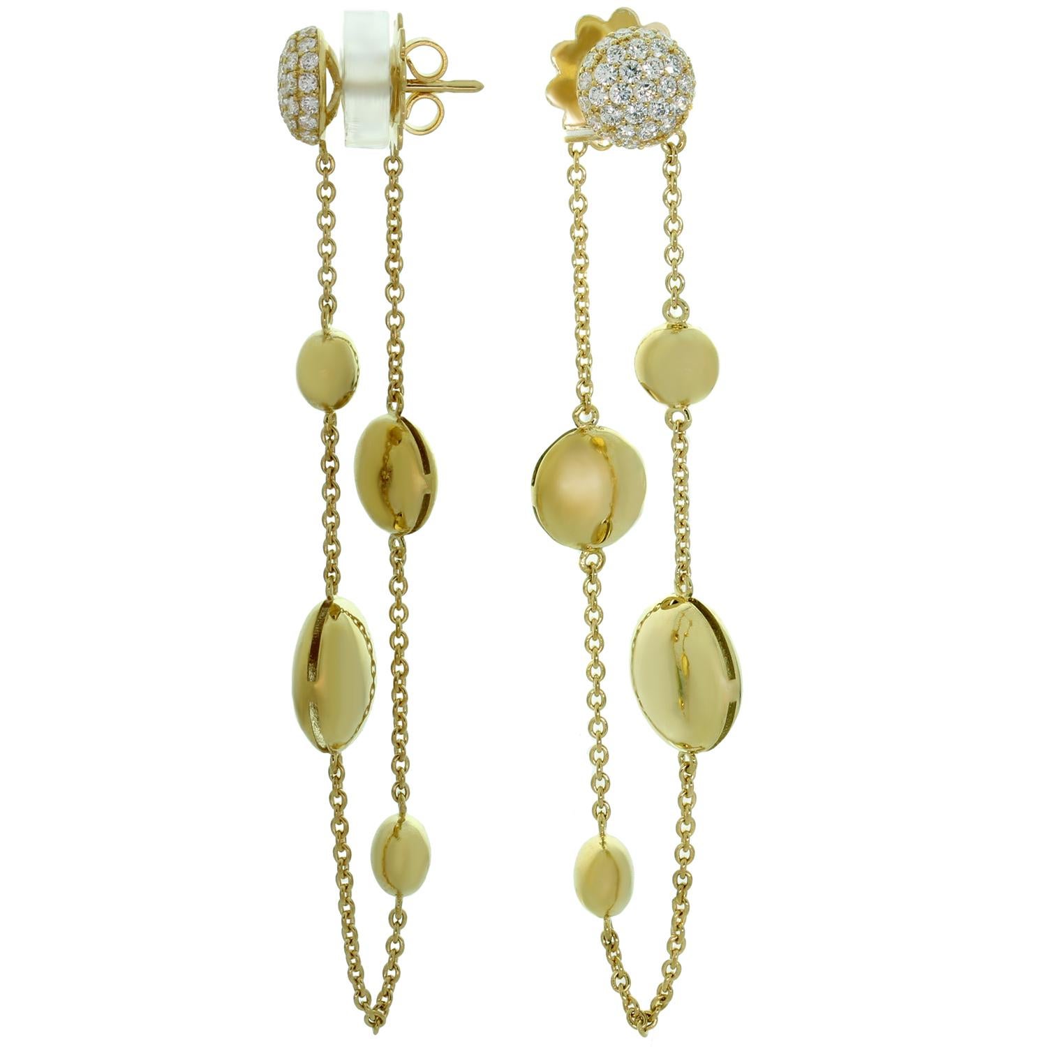 Roberto Coin Diamond Yellow Gold Drop Earrings In Excellent Condition In New York, NY