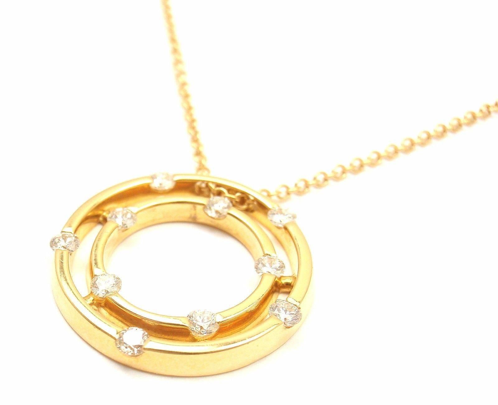 Round Cut Roberto Coin Double Hoop Diamond Yellow Gold  Pendant Necklace For Sale