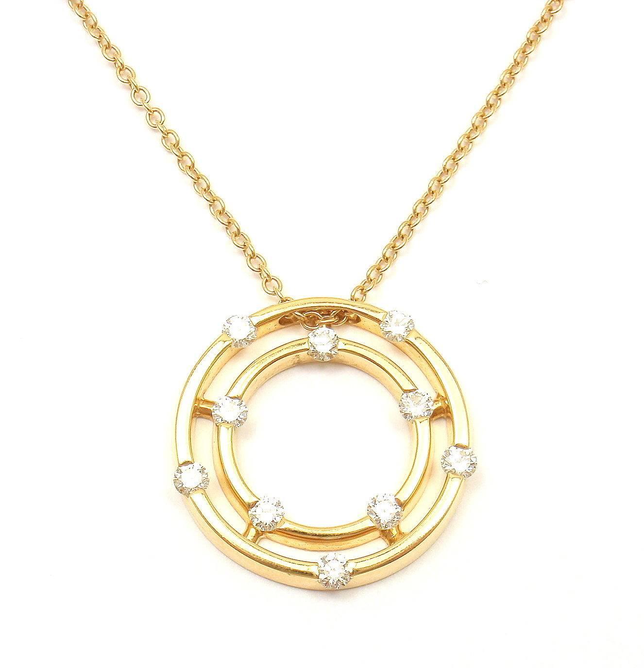 Roberto Coin Double Hoop Diamond Yellow Gold  Pendant Necklace In Excellent Condition For Sale In Southampton, PA