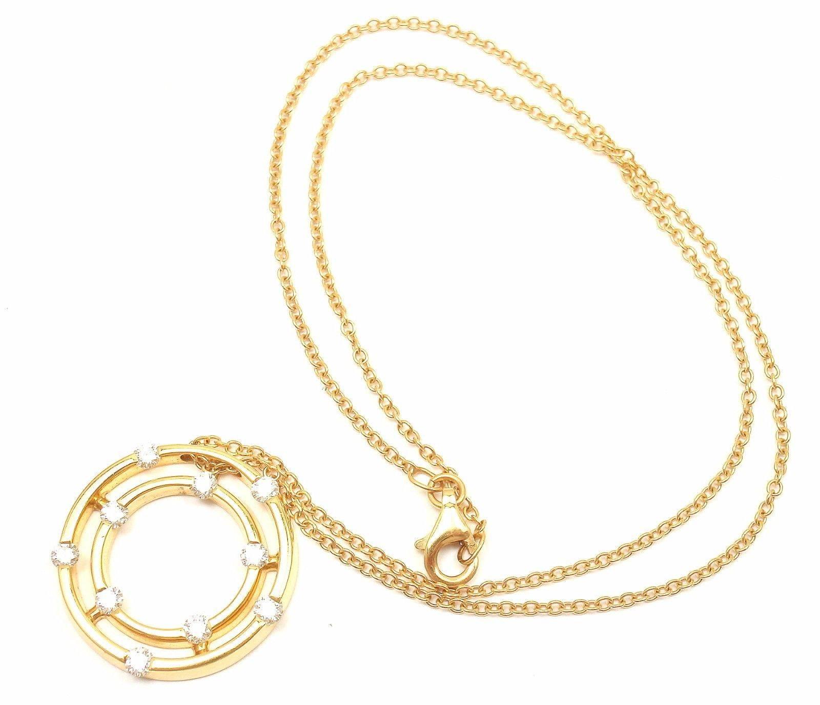 Roberto Coin Double Hoop Diamond Yellow Gold  Pendant Necklace For Sale 1