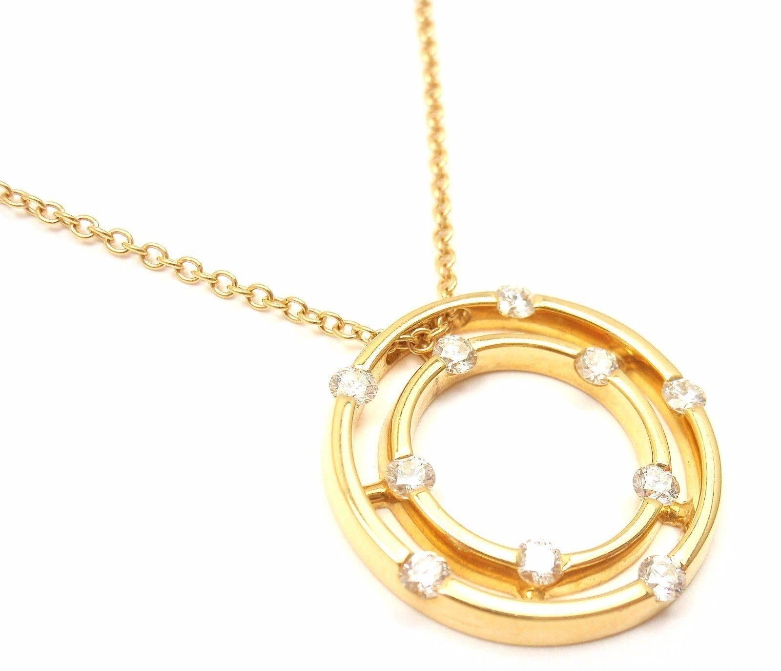 Roberto Coin Double Hoop Diamond Yellow Gold  Pendant Necklace For Sale 2
