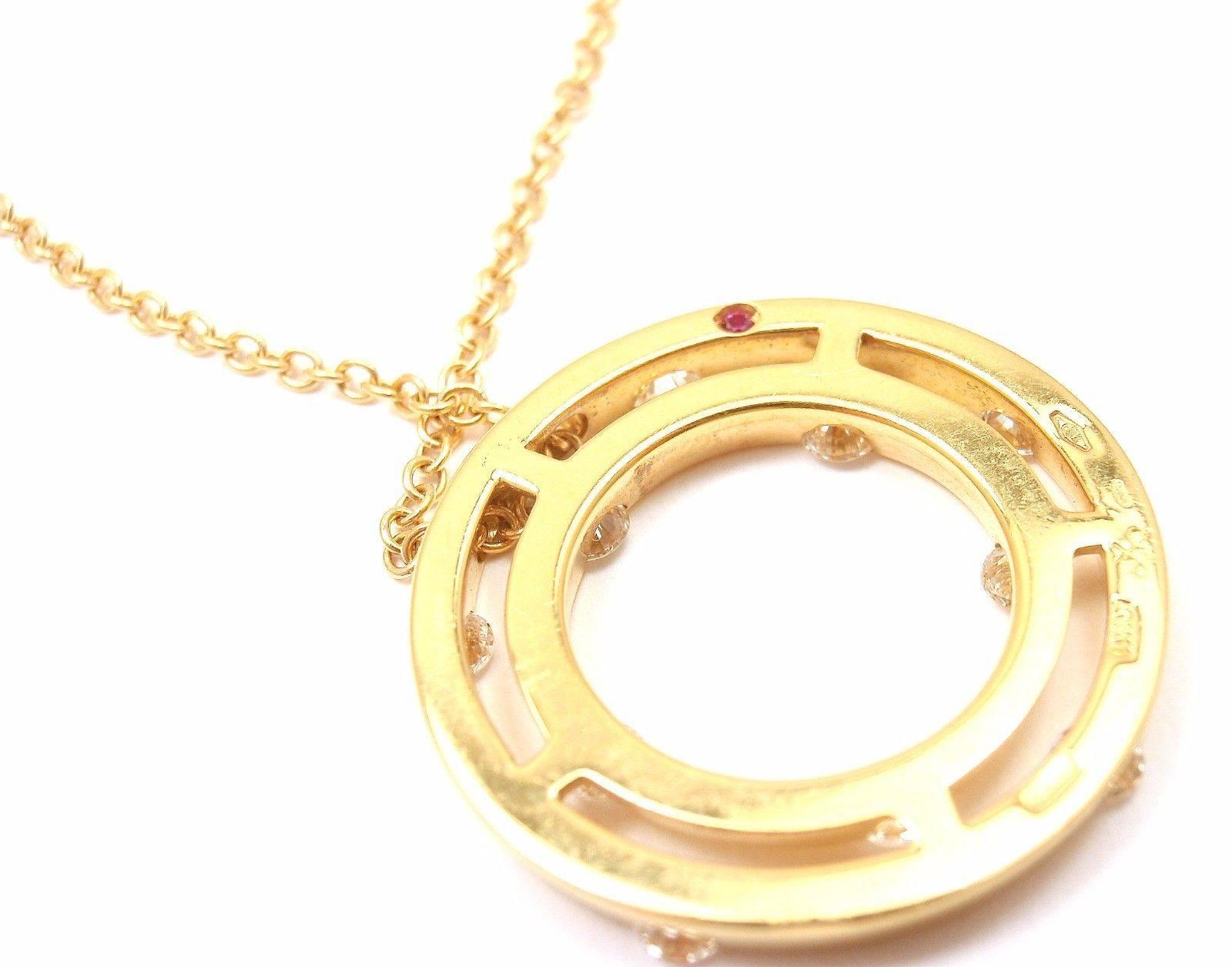 Roberto Coin Double Hoop Diamond Yellow Gold  Pendant Necklace For Sale 3