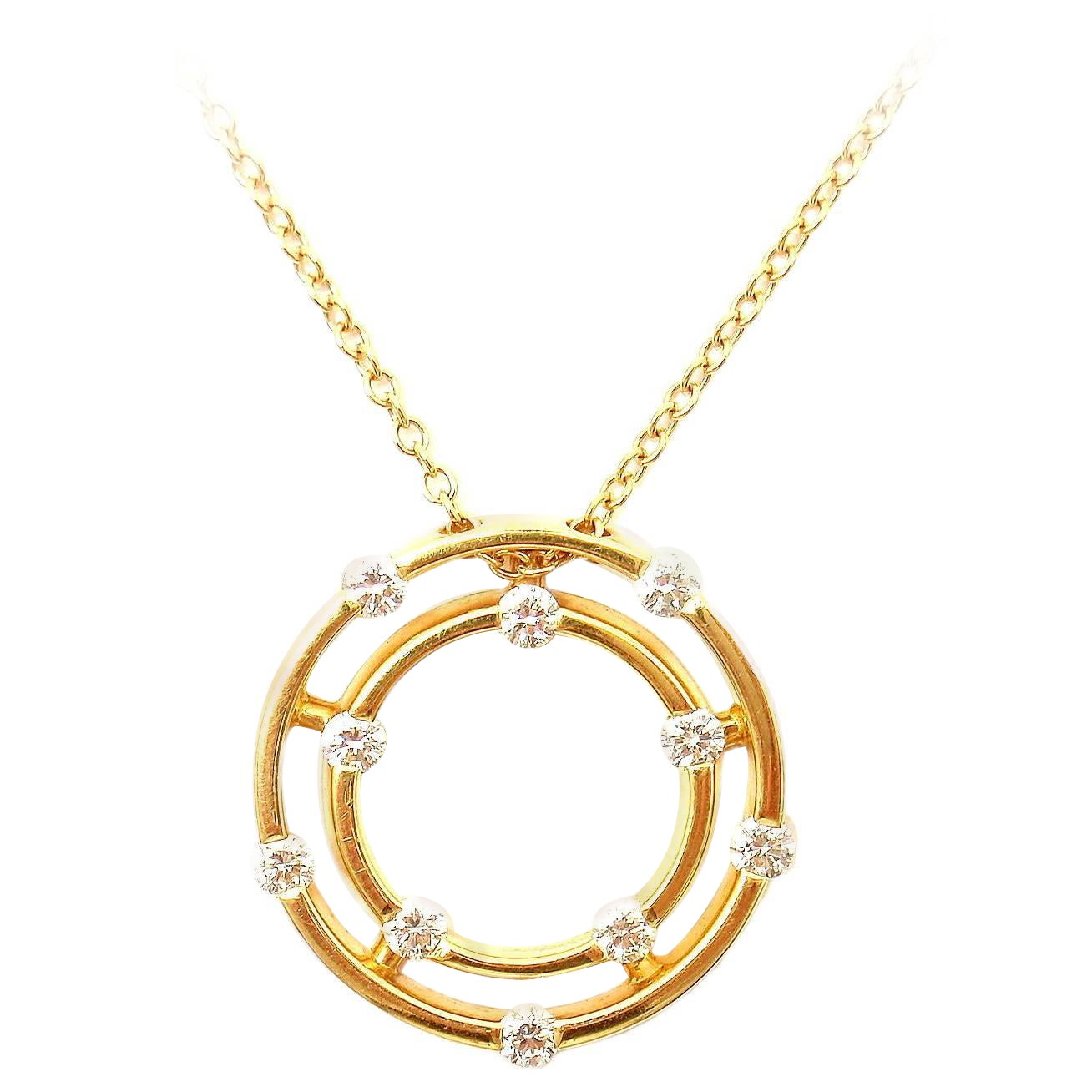 Roberto Coin Double Hoop Diamond Yellow Gold  Pendant Necklace For Sale