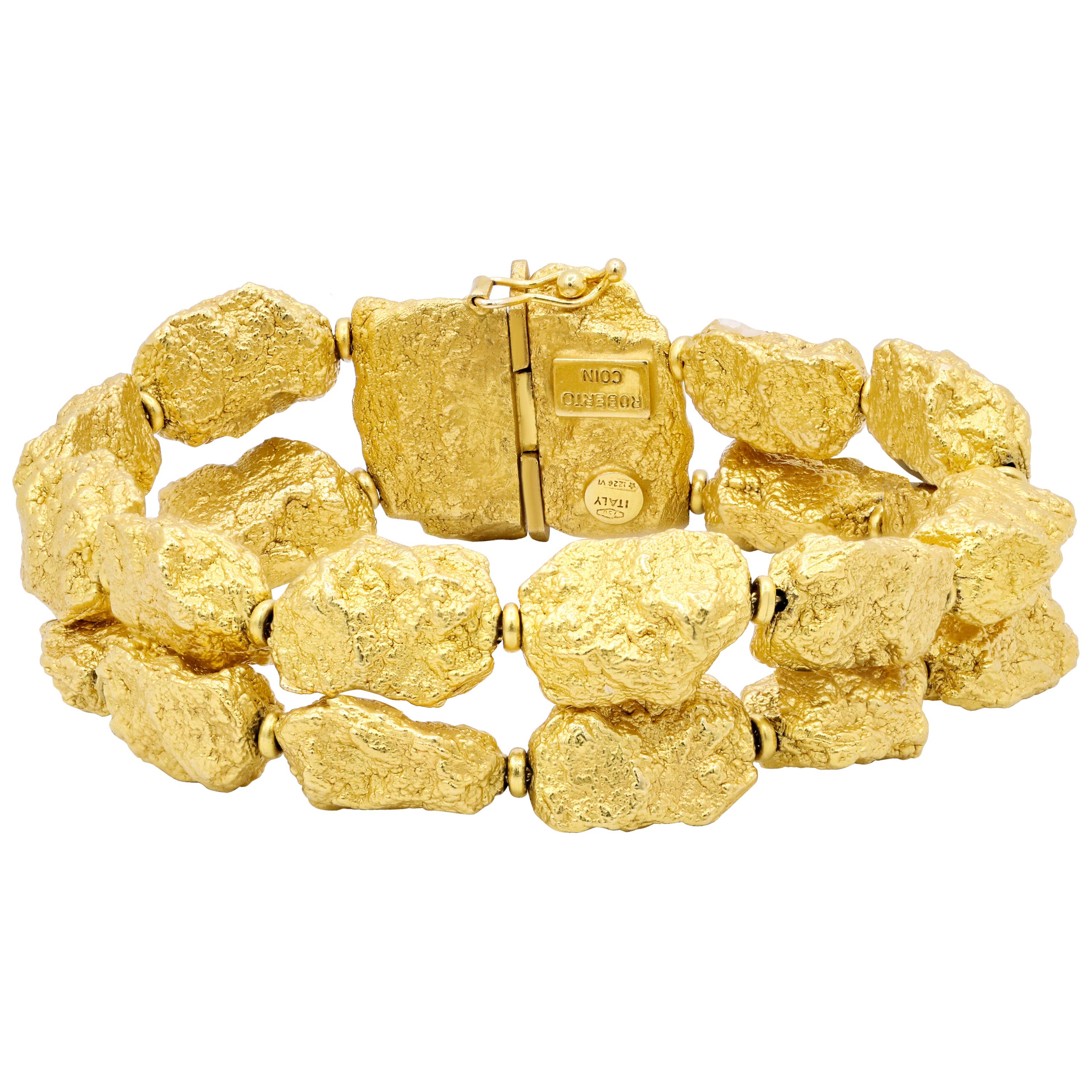 Roberto Coin Double Row 18 Karat Yellow Gold Nuggets Bracelet