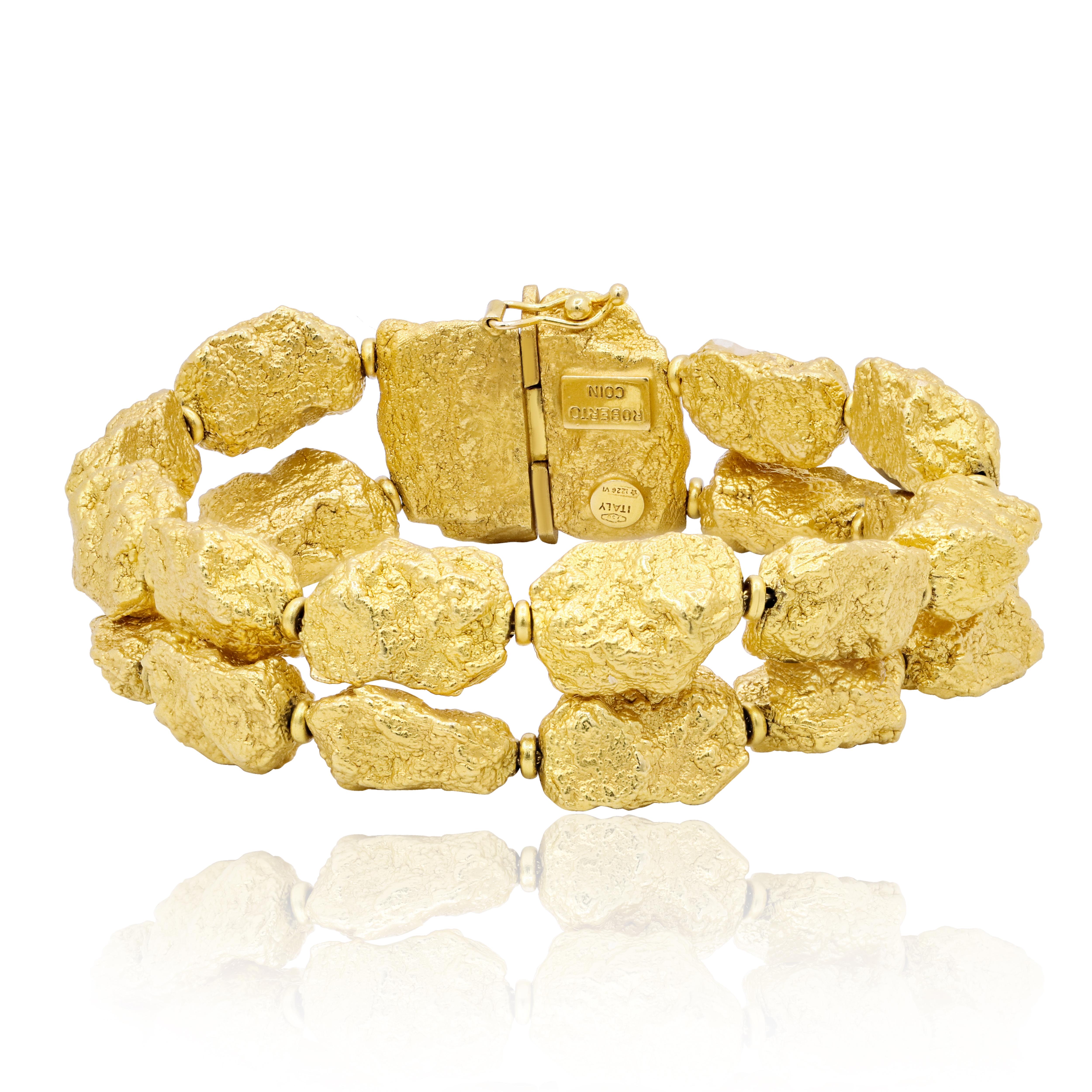 Roberto Coin Double Row 18 Karat Yellow Gold Nuggets Bracelet In New Condition In New York, NY