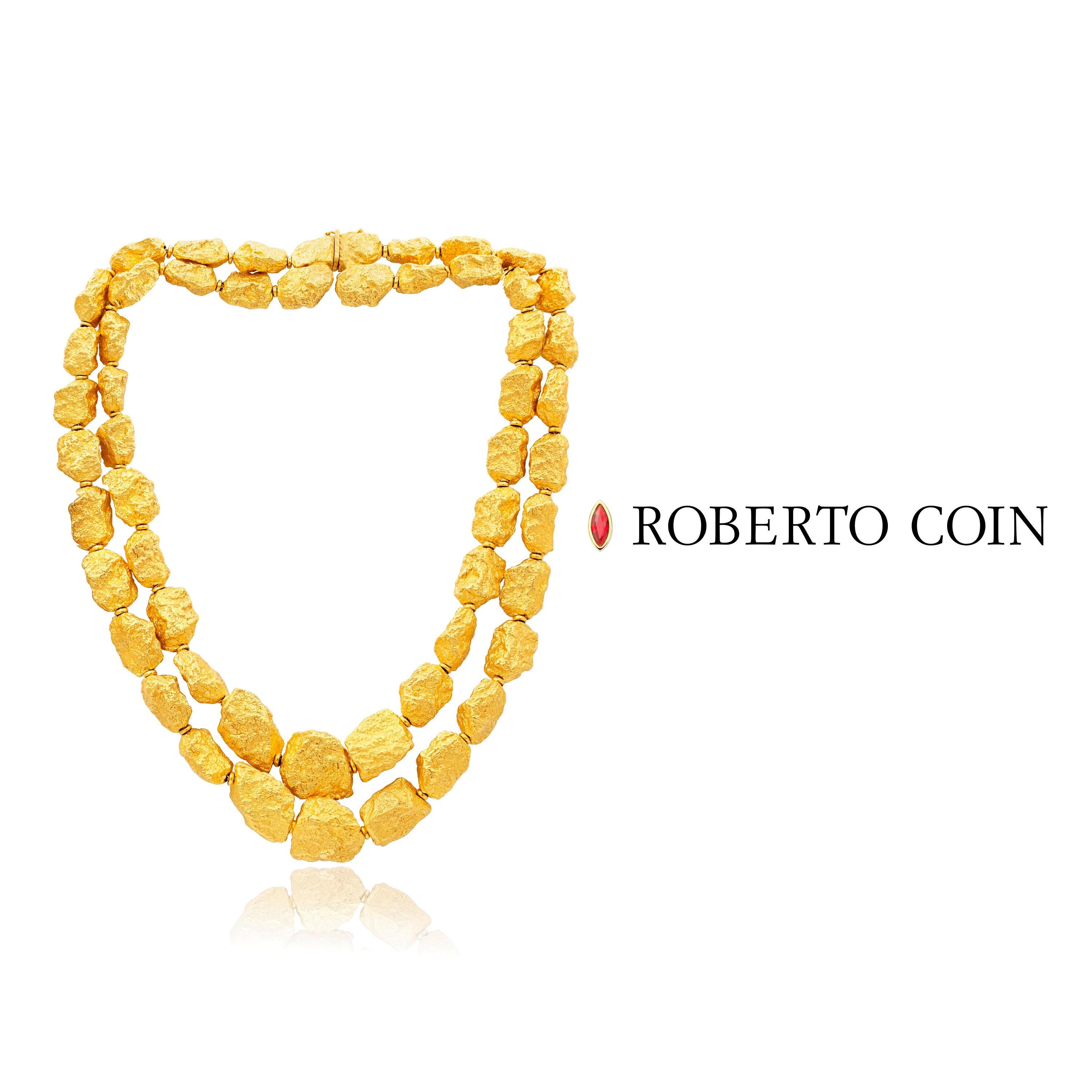 Roberto Coin Double Row 18 Karat Yellow Gold Nuggets Necklace In New Condition In New York, NY