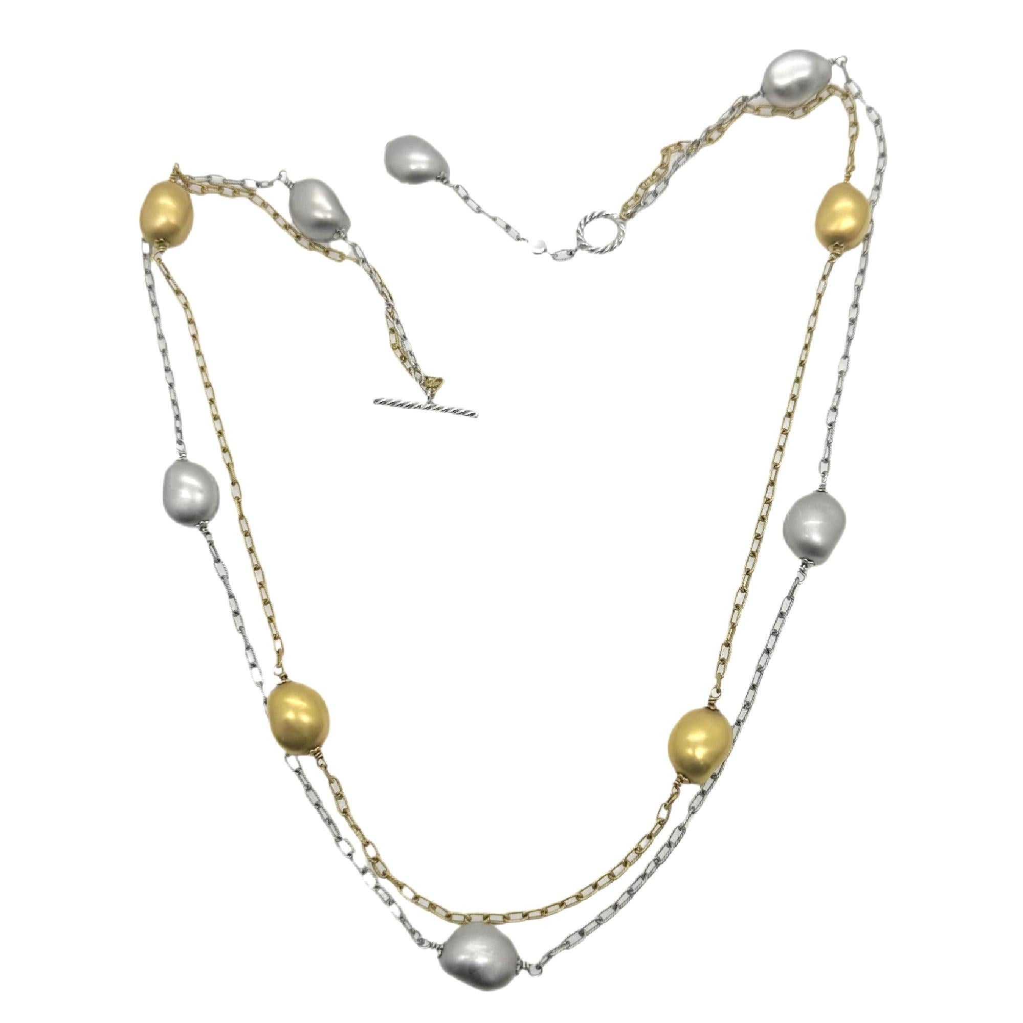 Roberto Coin Double Strand Nugget Collection Necklace 18kt Yellow & White Gold For Sale 7