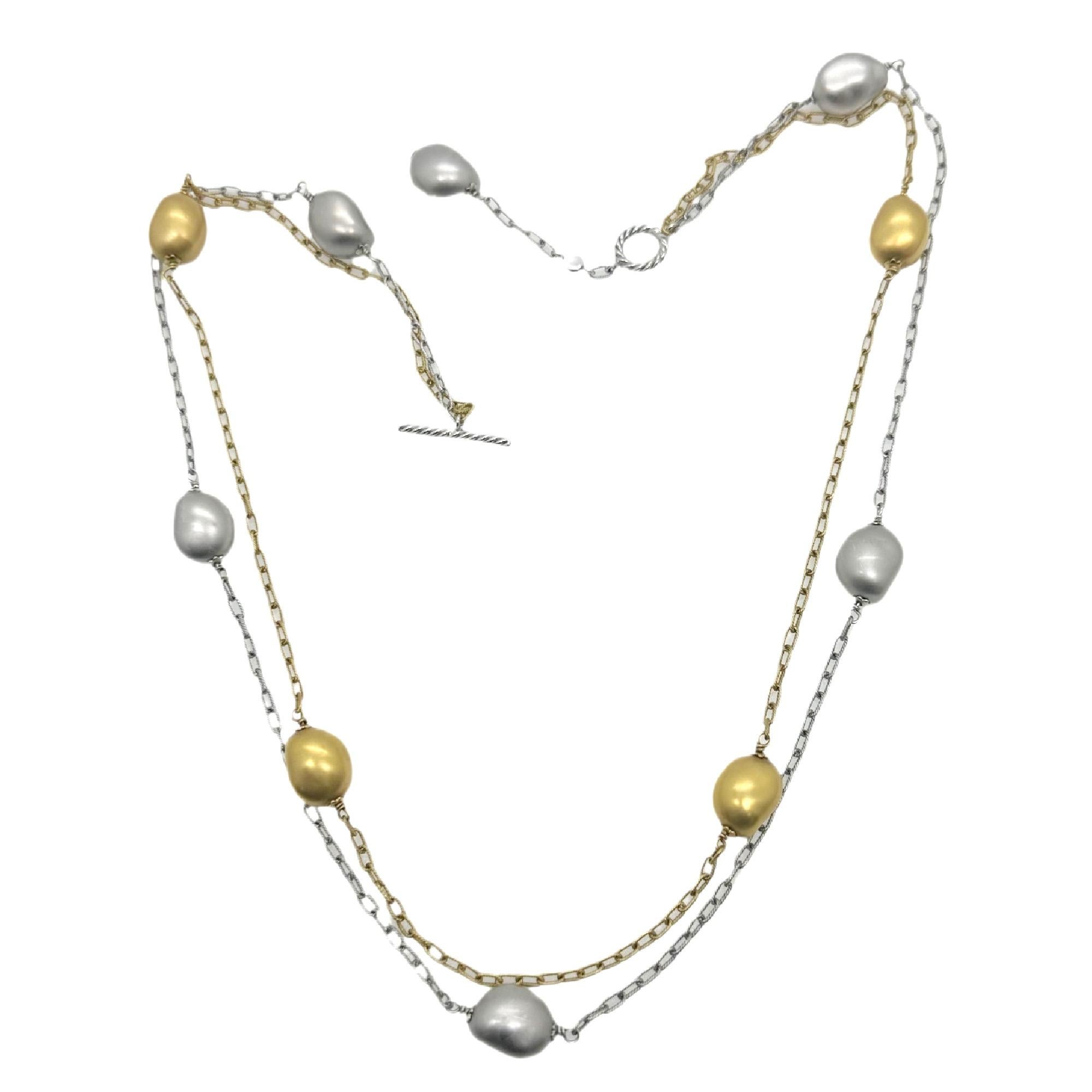 Roberto Coin Collier collection Nugget à double rang en or jaune et blanc 18 carats en vente 7