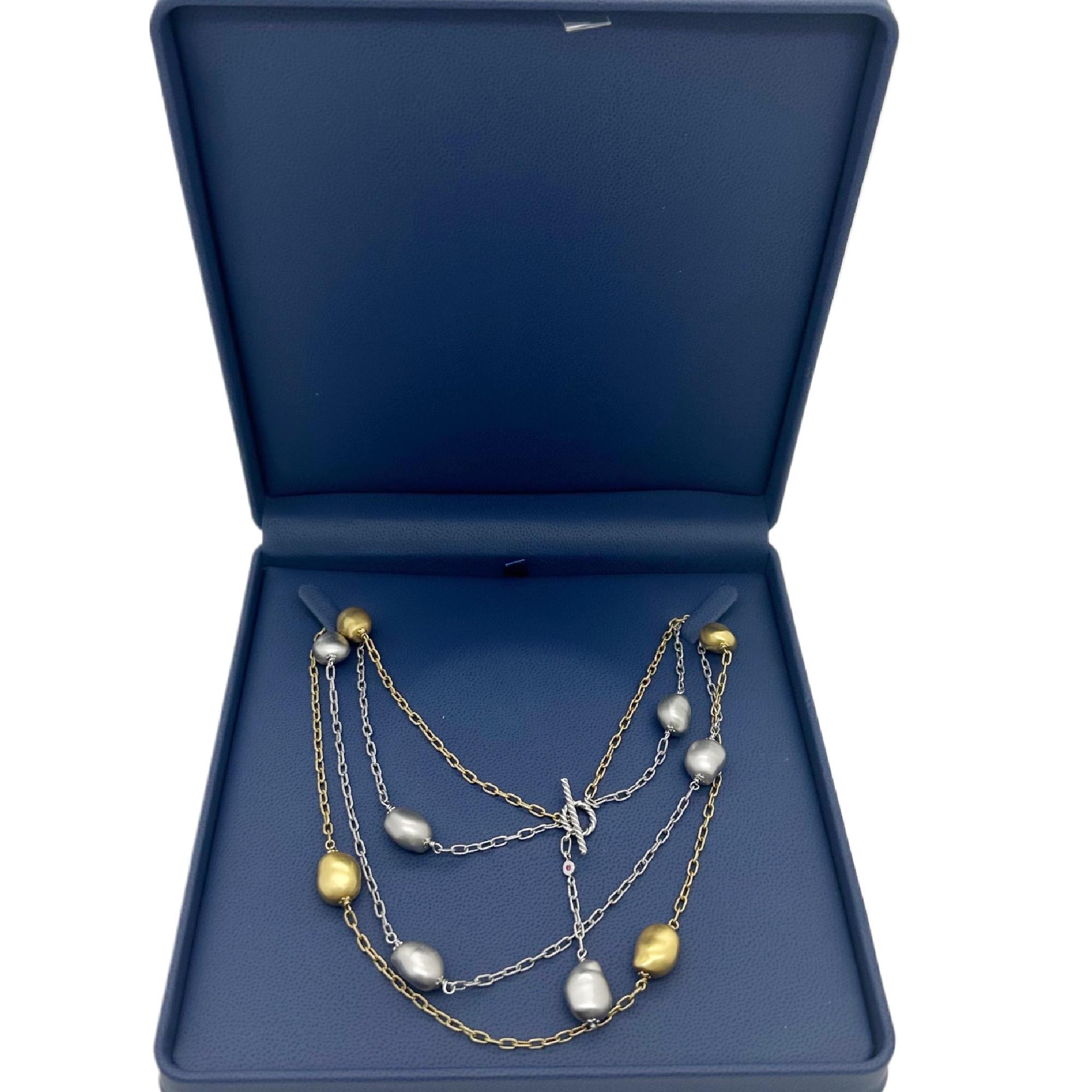 Roberto Coin Double Strand Nugget Collection Necklace 18kt Yellow & White Gold For Sale 8