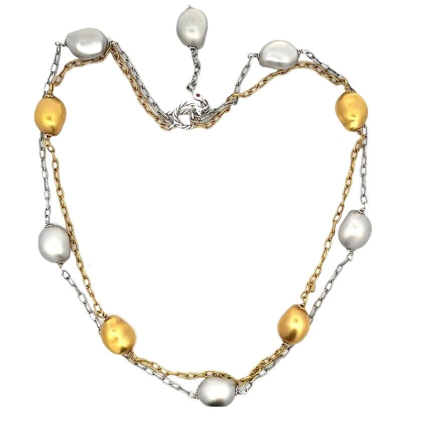 Roberto Coin Double Strand Nugget Collection Necklace 18kt Yellow & White Gold In Excellent Condition For Sale In San Diego, CA