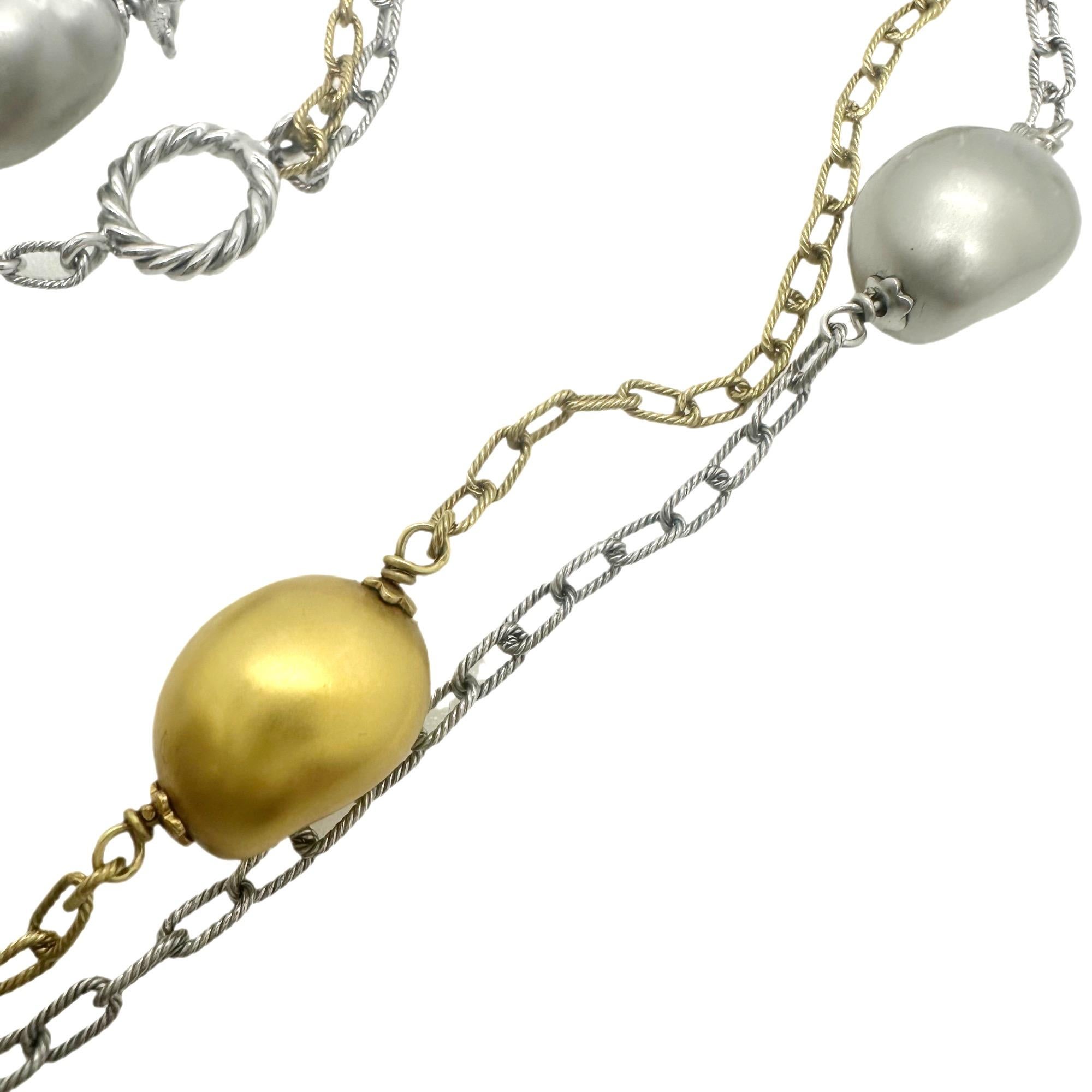 Roberto Coin Double Strand Nugget Collection Necklace 18kt Yellow & White Gold For Sale 4