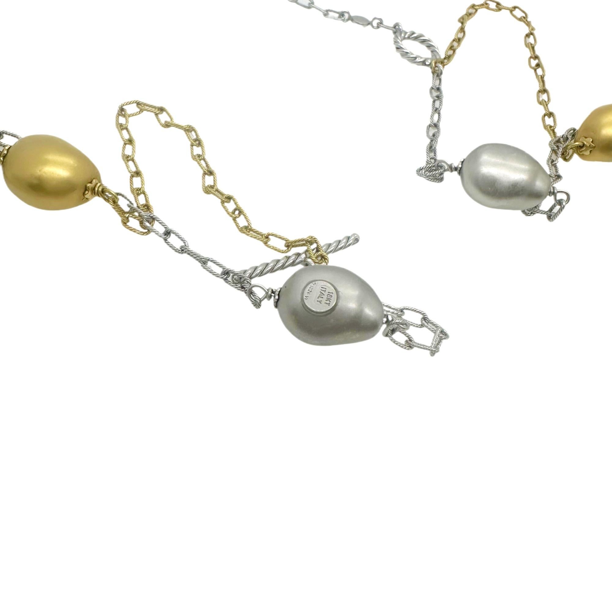 Roberto Coin Double Strand Nugget Collection Necklace 18kt Yellow & White Gold For Sale 5