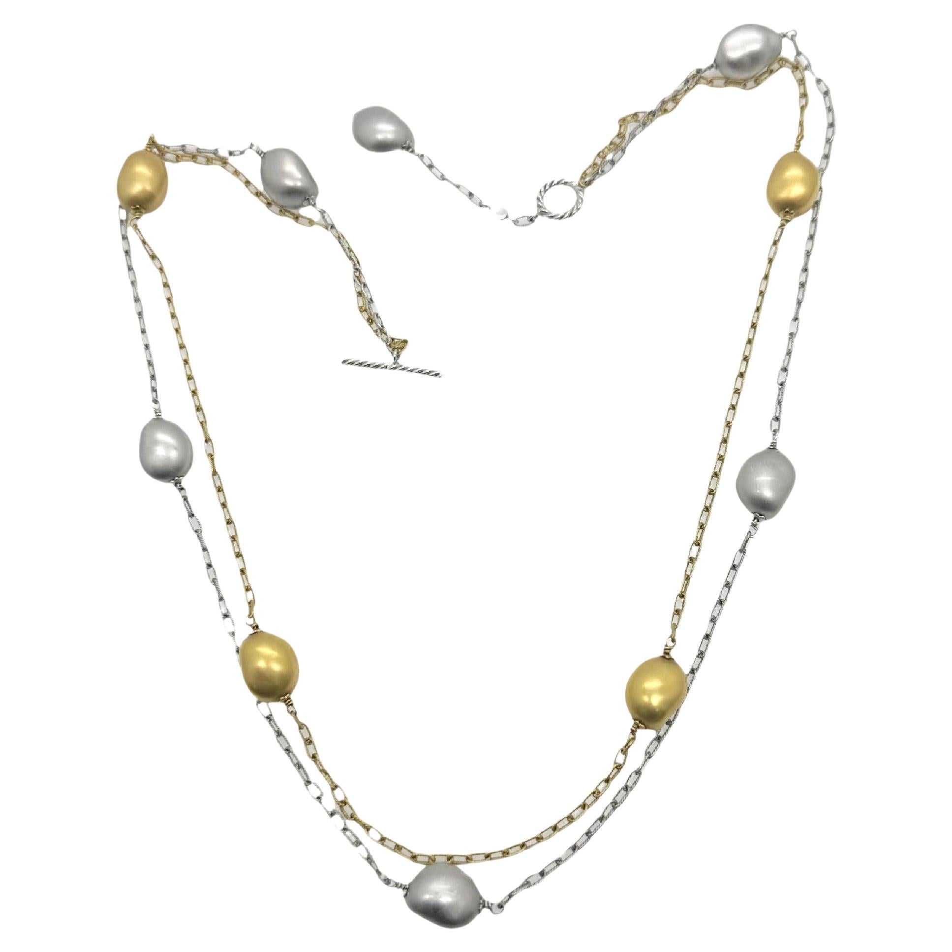 Roberto Coin Double Strand Nugget Collection Necklace 18kt Yellow & White Gold For Sale